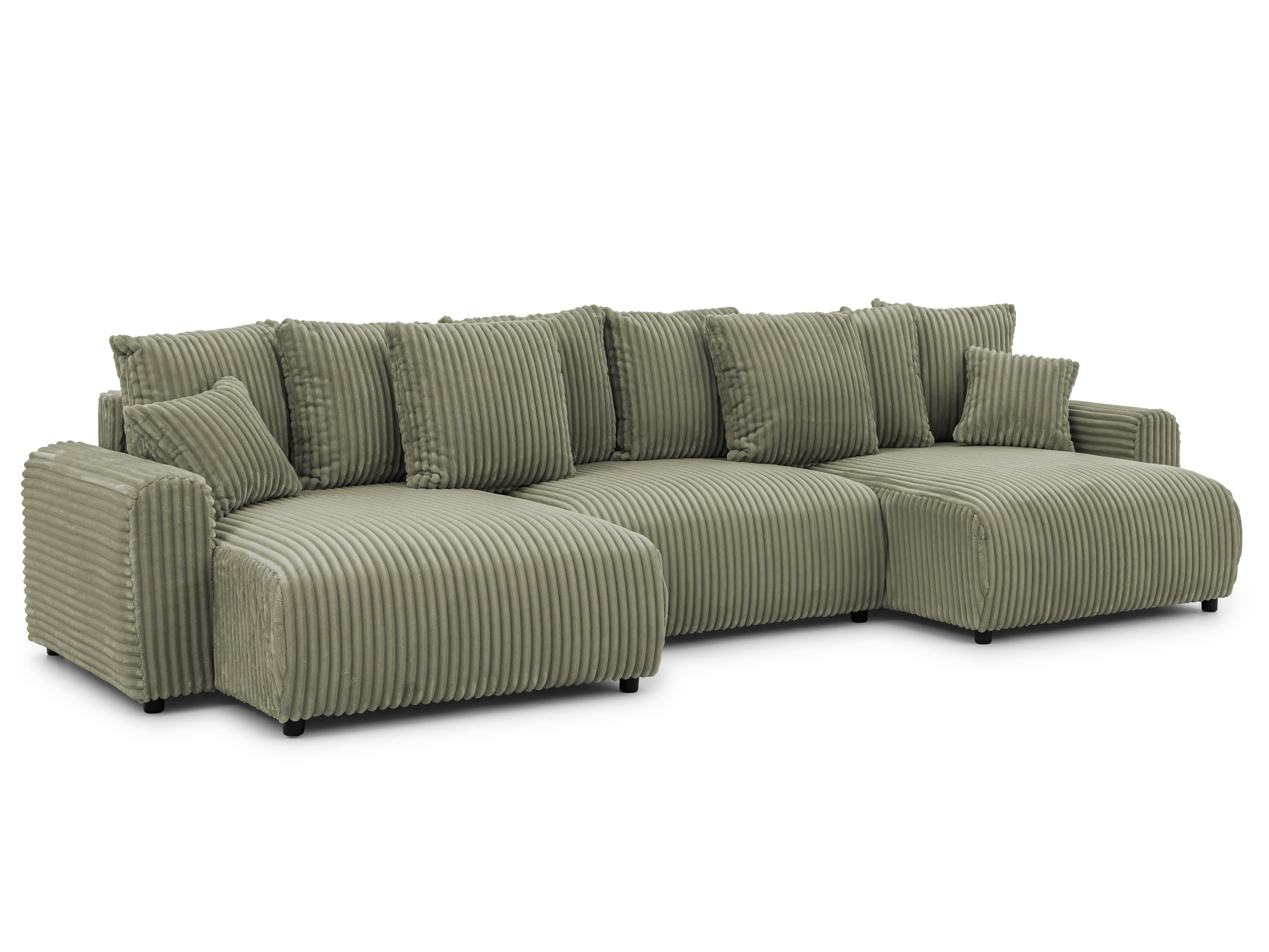 WOHNLANDSCHAFT Calma mit Schlaffunktion und Bettkasten im Bumpy-Design aus weichem Olive Plüschcord - Beige/Schwarz, Holz/Textil (336/88/140cm) - S-Style
