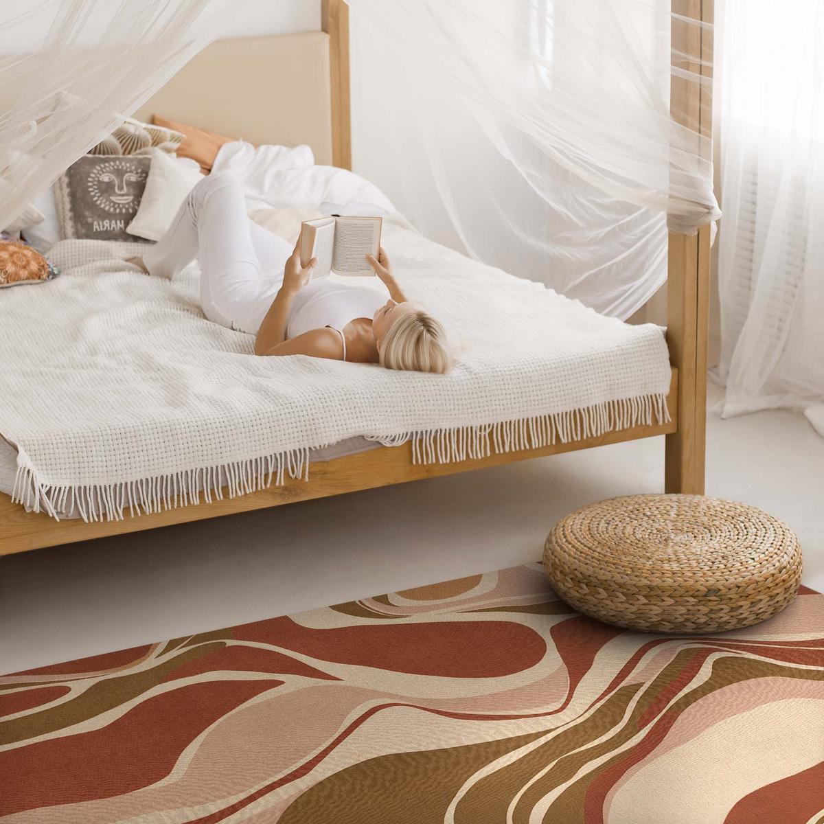 TEPPICH 100x150 cm Abstrakte Flecken Komposition in Boho-Farben - Mokka, Kunststoff (100/150cm) - Wallfluent