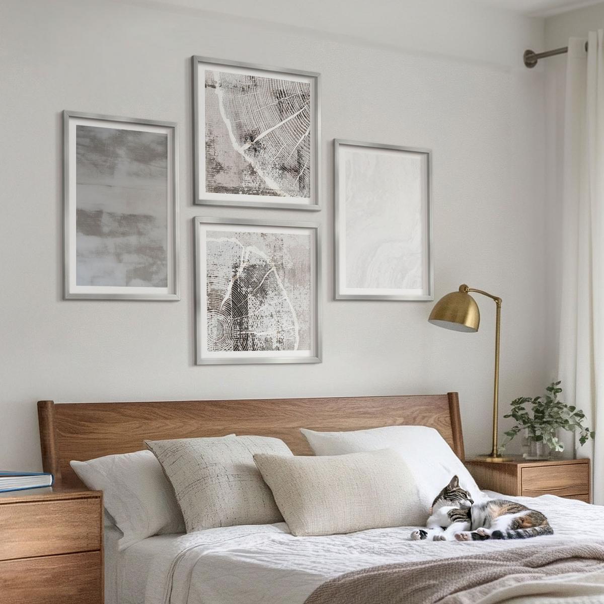 BILDER SET 4er Set - 50x50 cm & 40x60 cm Silberner Rahmen - Abstrakte moderne Formen - Silberfarben, Kunststoff (50/50cm) - TULUP