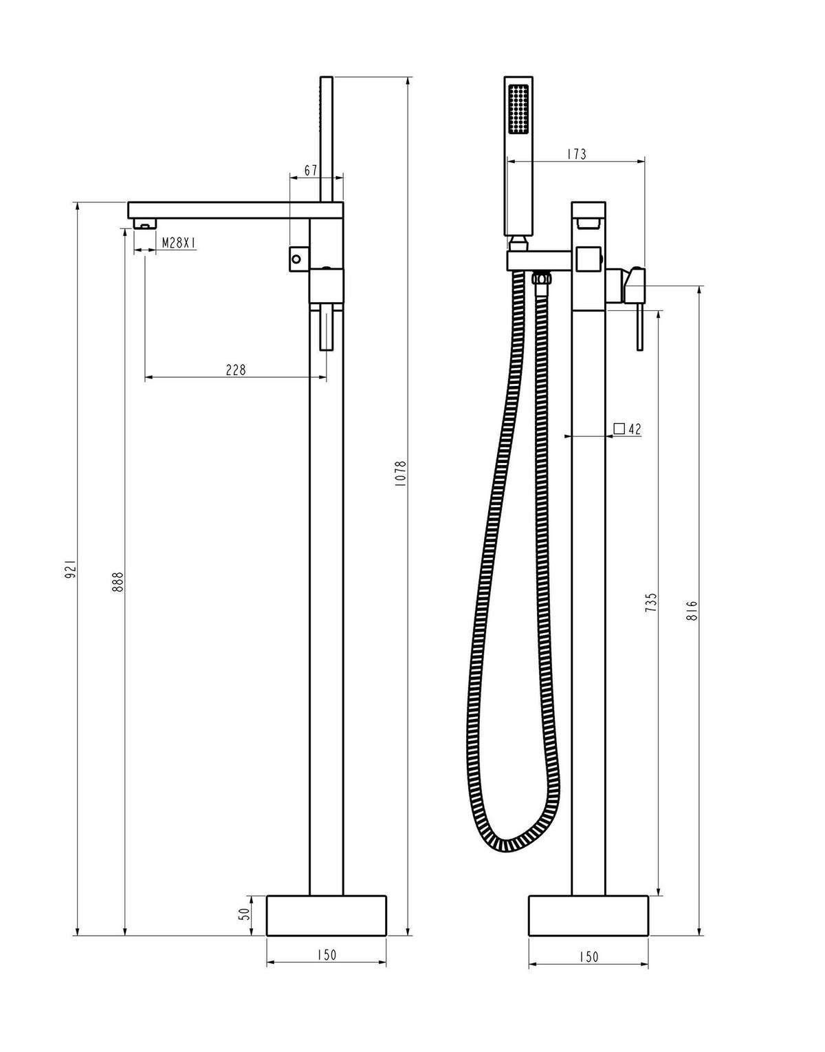 BADEWANNENARMATUR Atlas freistehend Schwarz Matt - Schwarz, Metall (17/108/23cm) - Badplaats