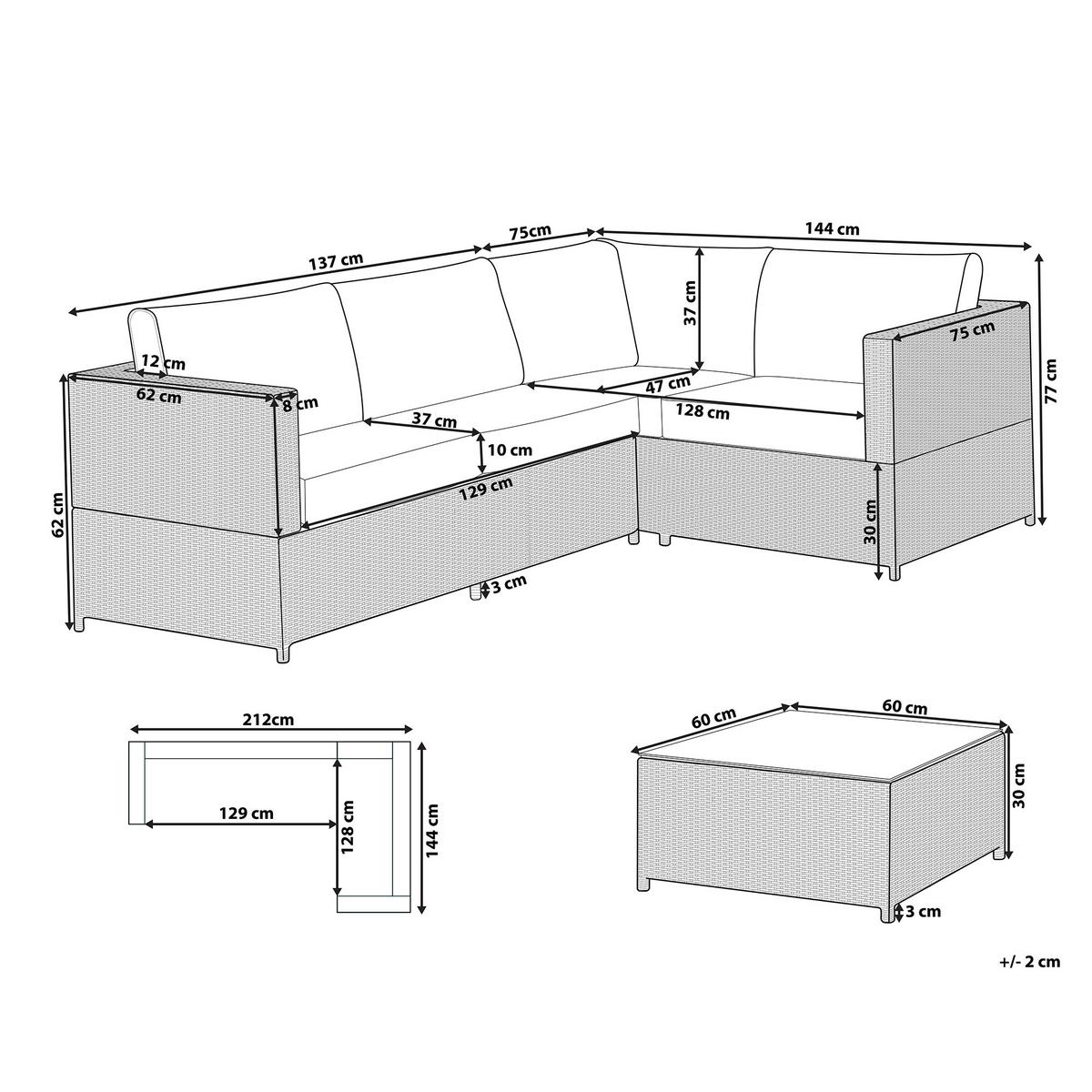 LOUNGE-SET 4-Sitzer grau Avola - Grau, Kunststoff - Beliani