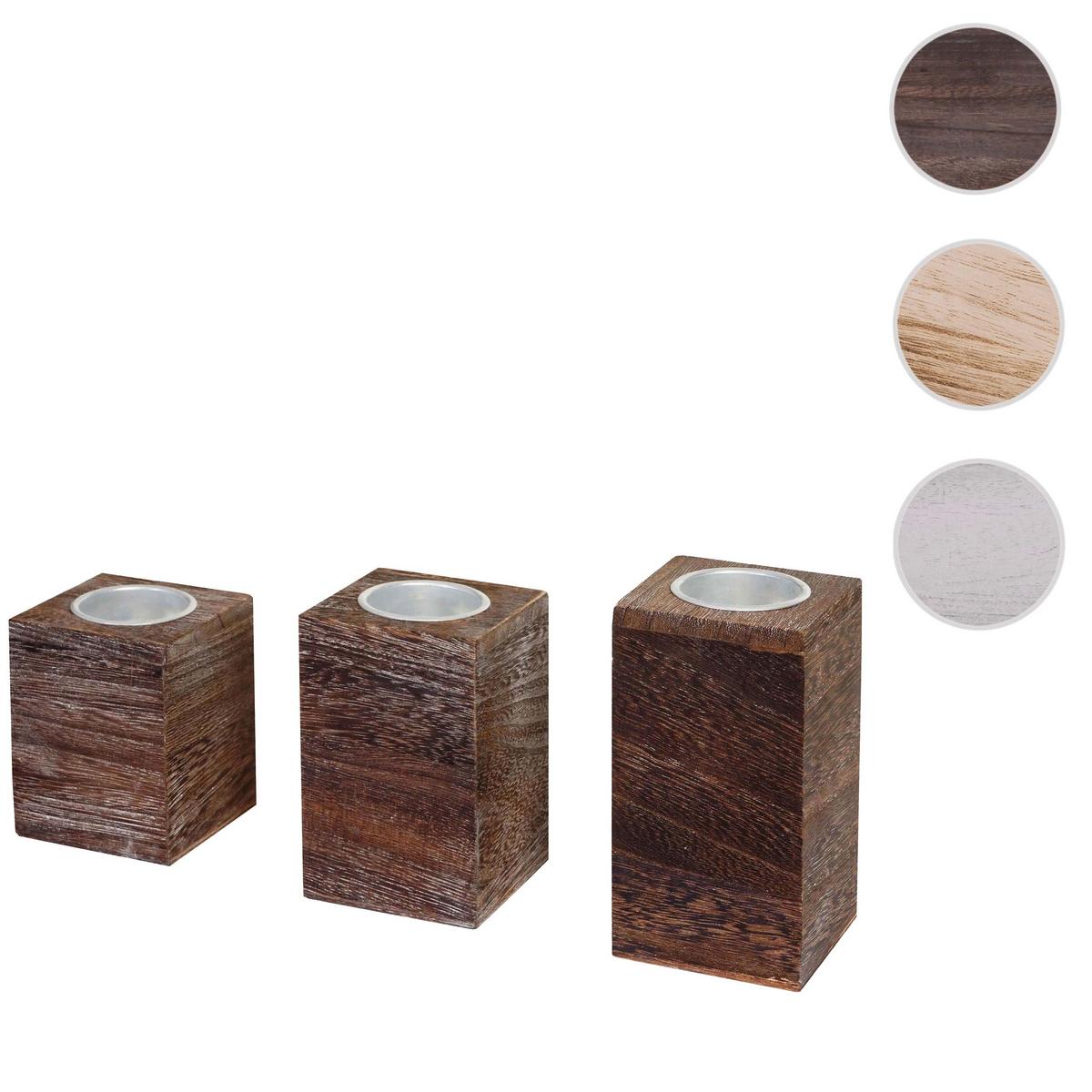 TEELICHTHALTER Braun 3er-Set-Set - Braun, Holz (12cm) - MCW