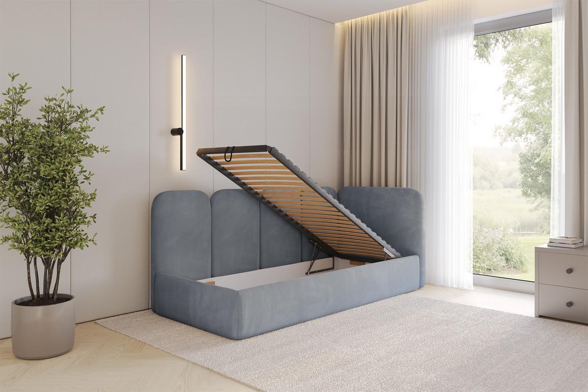 EINZELLBETT Jugendbett mit Bettkasten und Matratze H3/H4, Links - VELY 80x200 Grau - Grau, Holzwerkstoff/Textil (80/200cm) - ALTDECOR