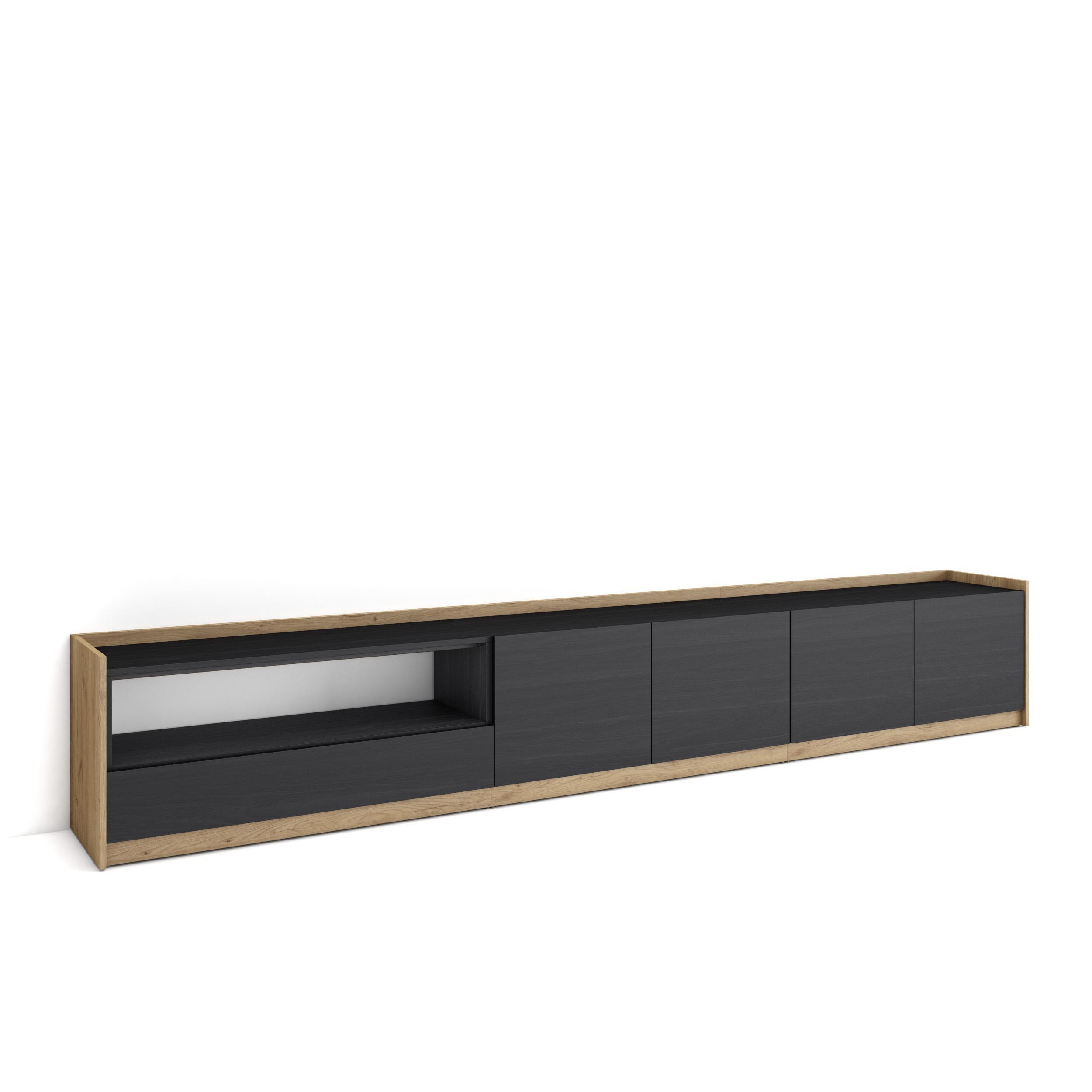 LOWBOARD, Schwarz Eiche, 310/37/50cm - Schwarz, Holzwerkstoff (310/50/37cm) - Skraut Home
