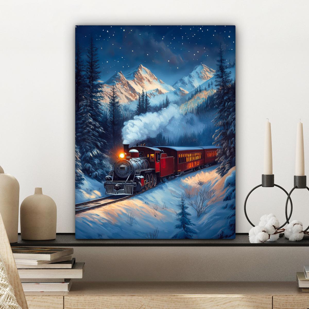 LEINWANDBILD Zug - Weihnachten - Schnee - Weihnachtszug Room Decor 30x40 cm - Anthrazit, Textil (30/40cm) - MuchoWow