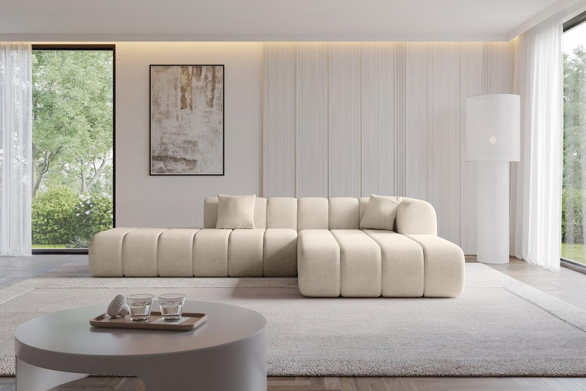 ECKSOFA Ottomane Rechts BILA-L 289x176x71 Beige Samt - Beige/Schwarz, Holzwerkstoff/Kunststoff (289/176cm) - ALTDECOR