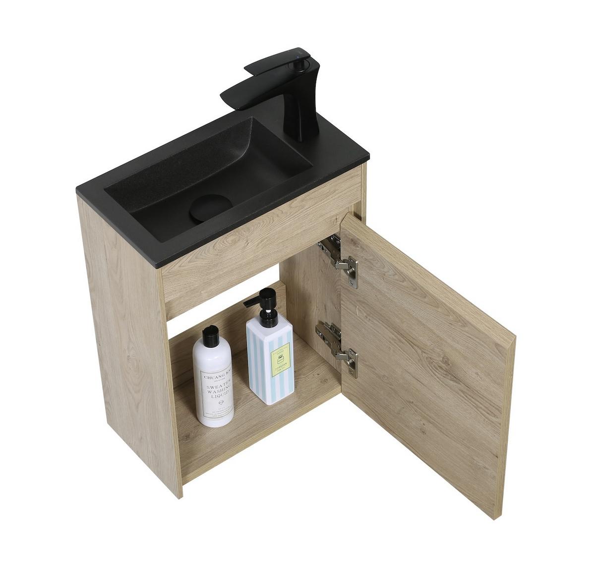 GÄSTE-WC-MÖBELSET Sinta 2 Teile Kastanien Eiche / Schwarzes Waschbecken - 40 x 22 x 54 cm - Eichefarben, Holz (40/54/22cm) - Badplaats