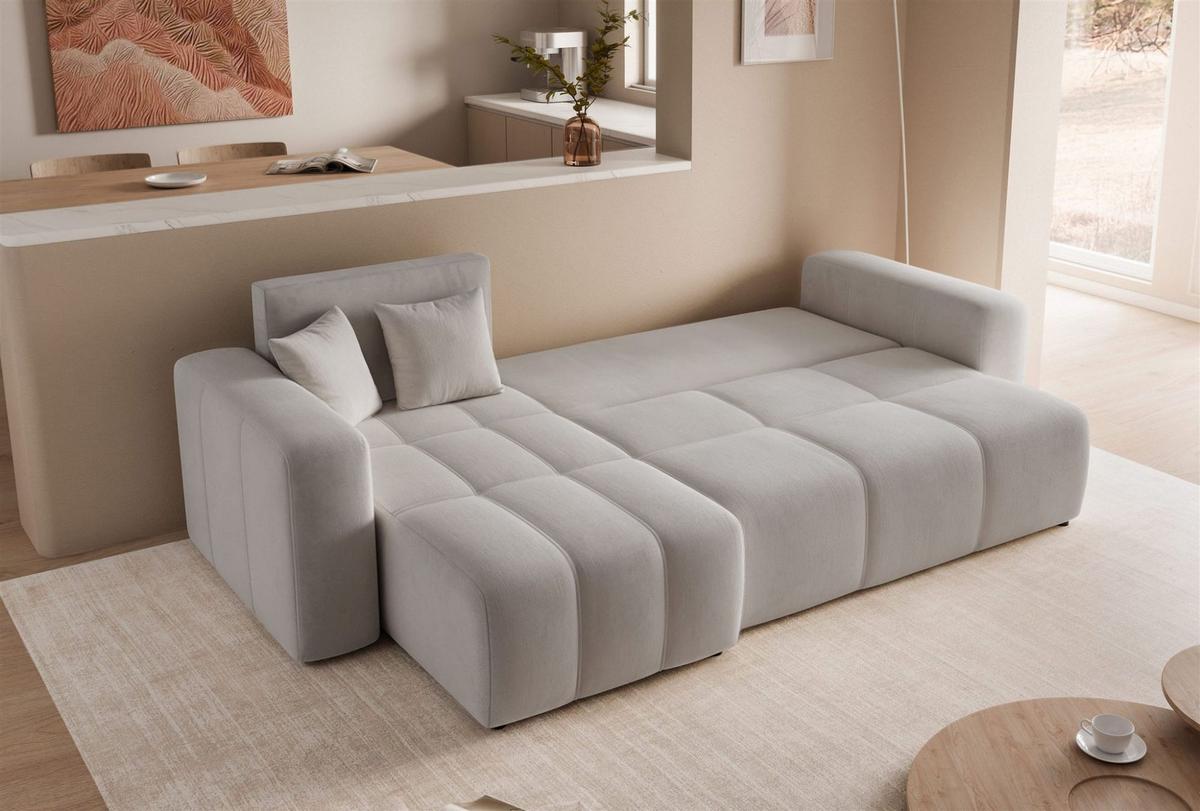 ECKSOFA Leros Mit Schlaffunktion - Hellgrau, Holzwerkstoff/Textil (248/145cm) - Fun Möbel