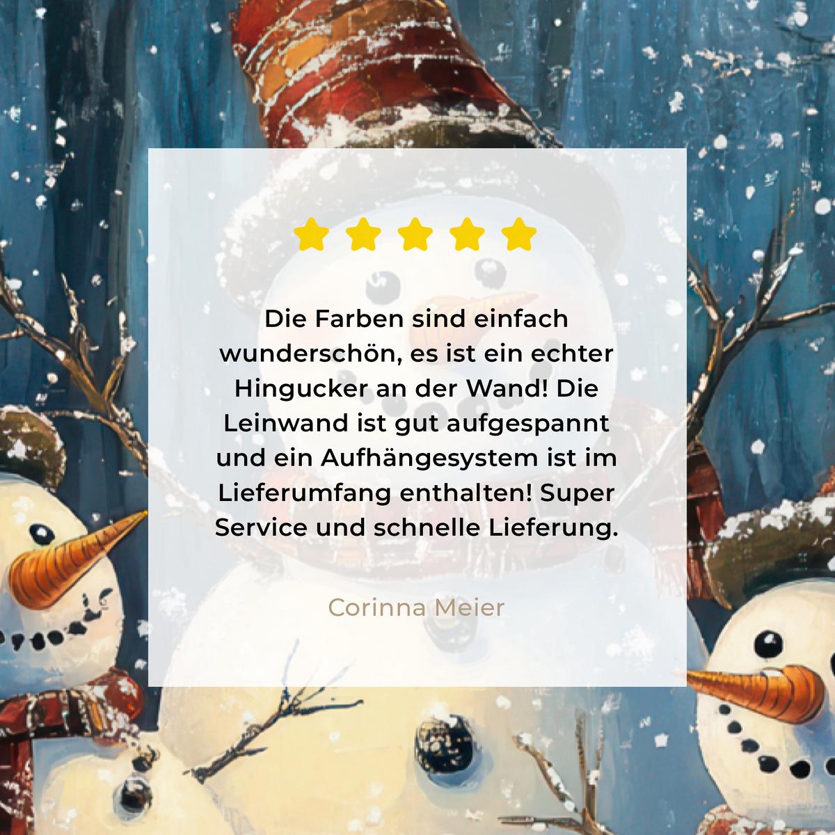 LEINWANDBILD Schneemann - Schnee - Winter - Wald Deko Groß 90x140 cm - Hellblau, Textil (90/140cm) - MuchoWow