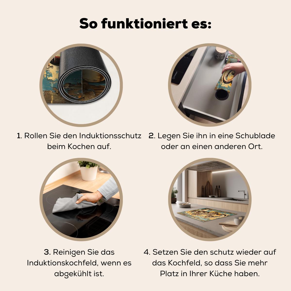 HERDABDECKPLATTE Kaffee - Vintage - Braun - Tasse Herdabdeckung Induktionsfeld 65x52 cm - Teakfarben, Kunststoff (65/52/0.2cm) - MuchoWow