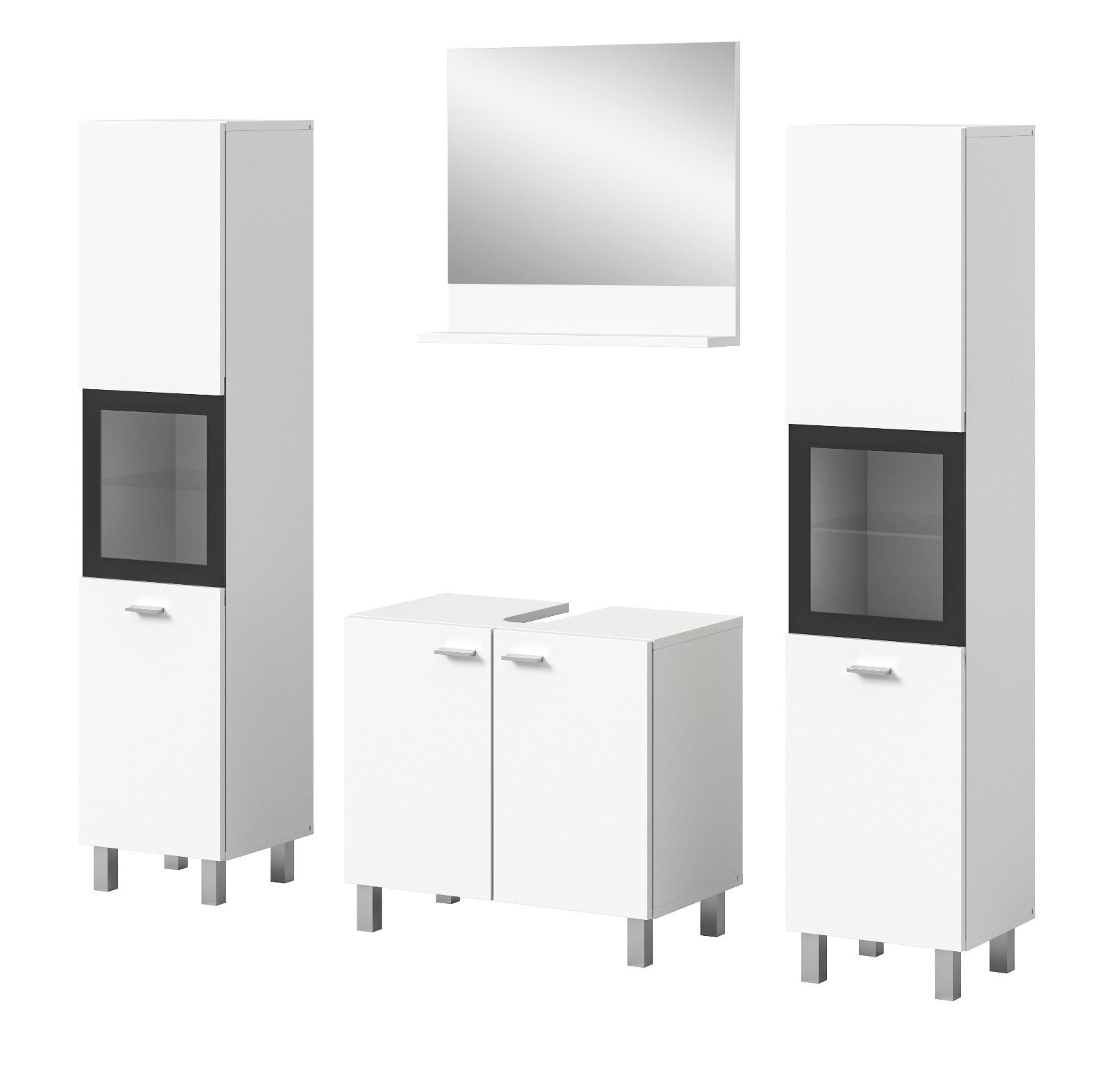 BADMÖBEL-SET weiß 4-teilig 140 cm, Kombination hängend oder stehend - Weiß, Glas/Holzwerkstoff (137/186/33cm) - Inn.Furn