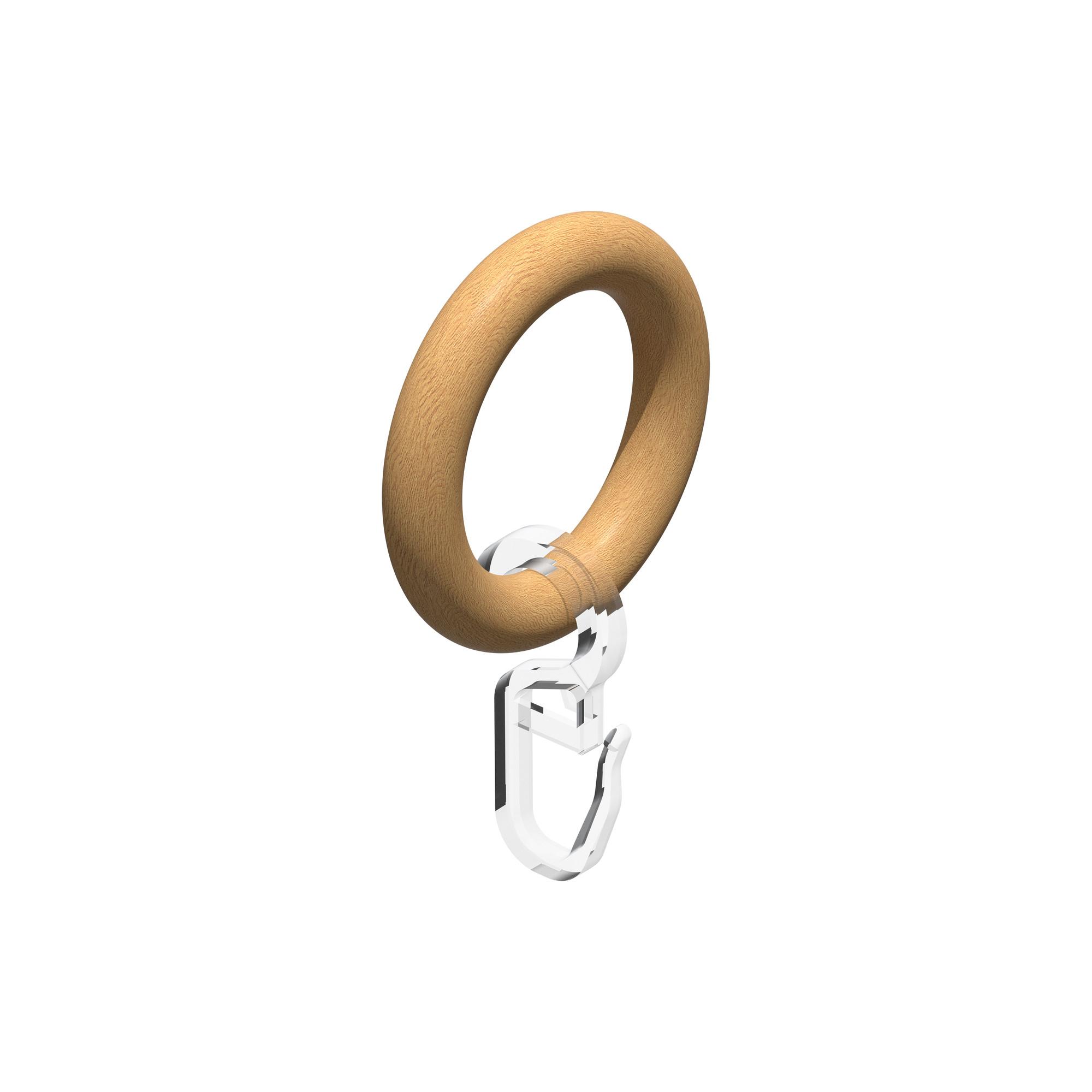 RUNDRINGE MIT FALTENHAKEN FÜR GARDINENSTANGEN 16 mm Ø, Buche, Packung 10 Stück - Buchefarben, Holz (16cm) - INTERDECO