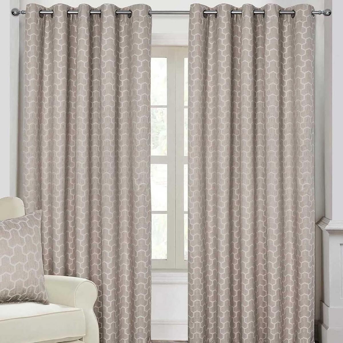 VERDUNKELUNGSVORHÄNGE geometrisch mit Thermo-Funktion, Ösen 117/137 cm - Naturfarben, Textil (117/137cm) - Homescapes