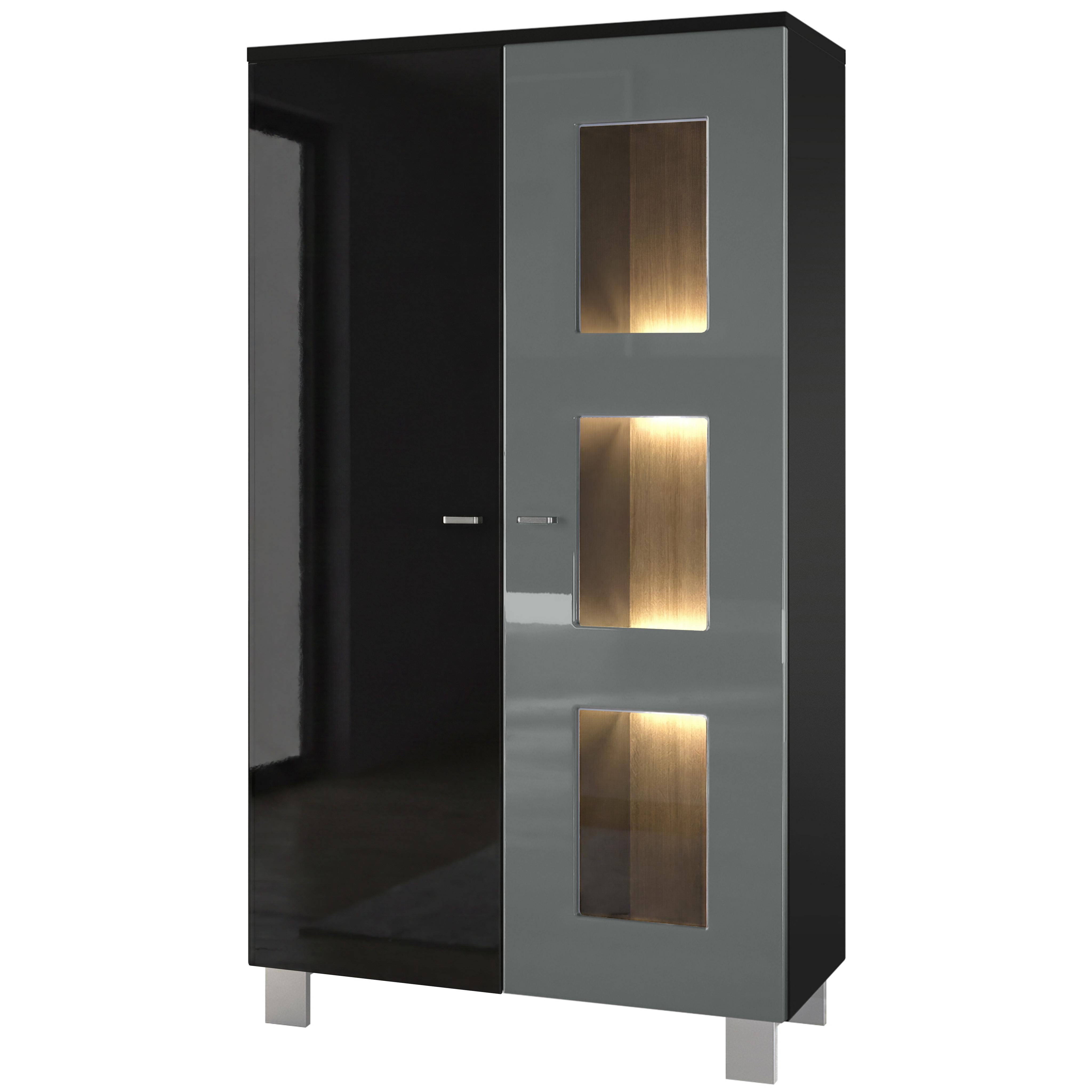 VITRINE Denjo Tür in Grau Hochglanz - Grau, Holzwerkstoff (71/129/35cm) - Vladon