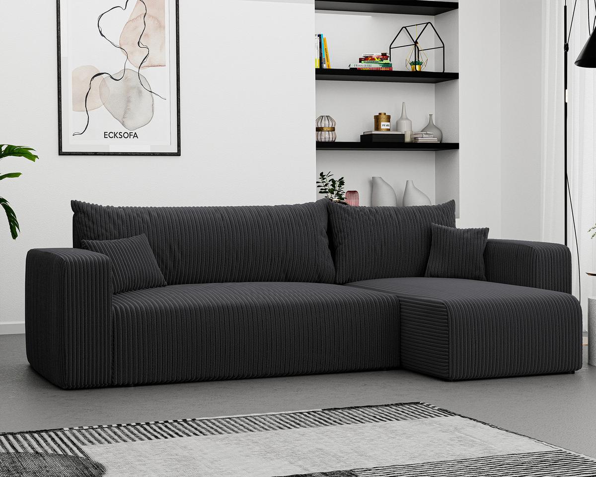 ECKSOFA Dunkelgrau Cord-Stoff mit Bettkasten - Dunkelgrau, Textil (248/145cm) - Idohome