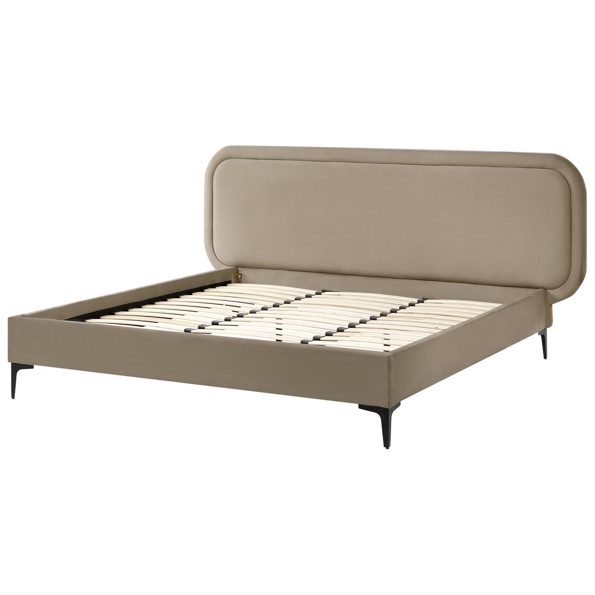 BETT mit Lattenrost 160/200 cm Samtstoff Taupe Suzette - Taupe, Textil (160/200cm) - Beliani