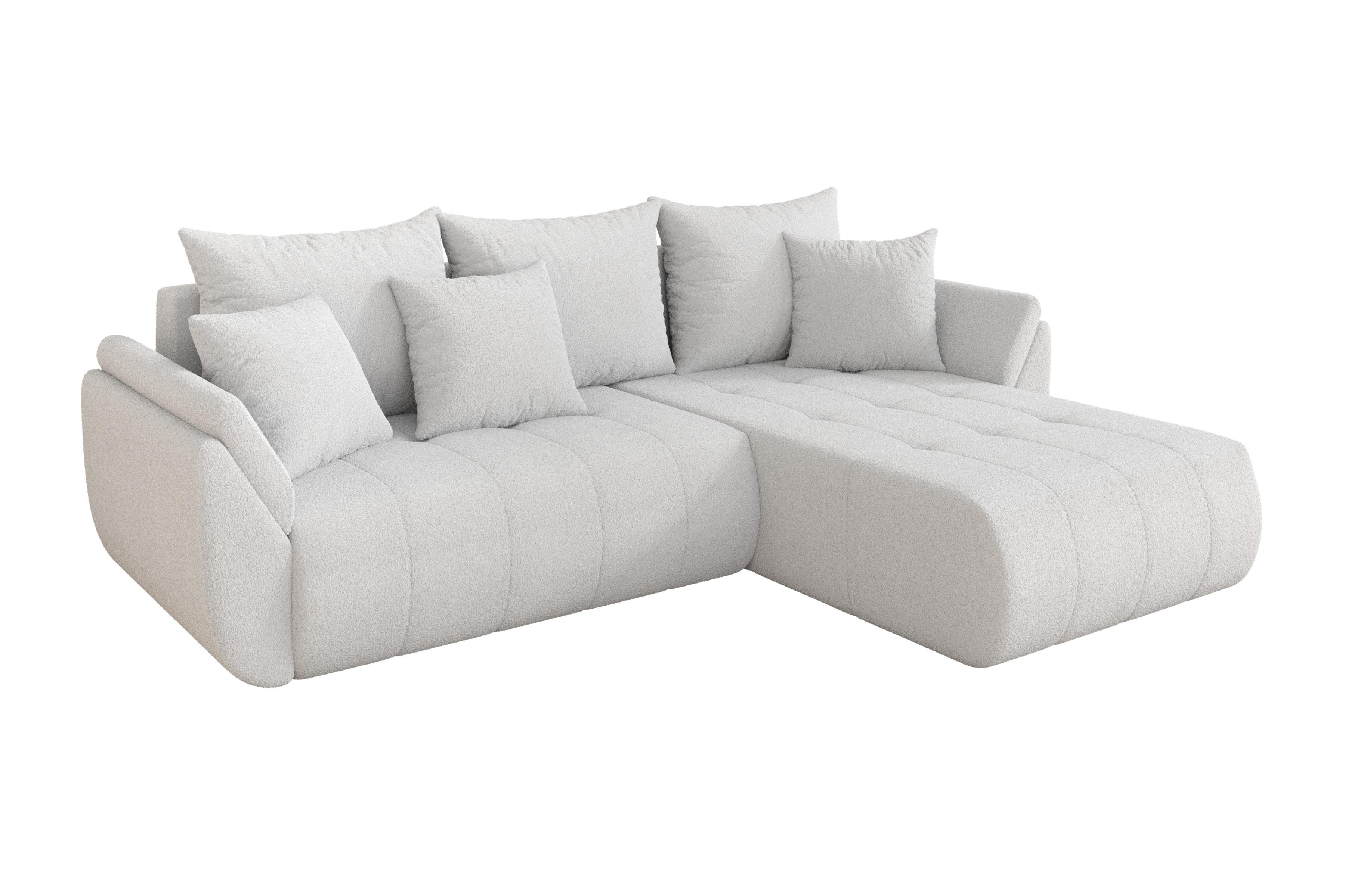 ECKSOFA mit Schlaffunktion Ottomane Rechts TOKO-L 277x194x86 Weiß Bouclé - Schwarz/Weiß, Holzwerkstoff/Kunststoff (277/194cm) - ALTDECOR