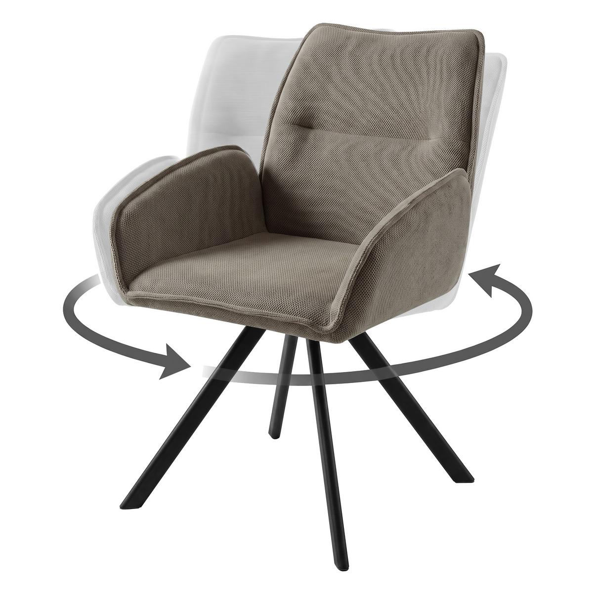 DREHSTUHL Zerra im Geflechtstoff mit Metallbeinen, Dunkelbeige - Schwarz/Cappuccino, Metall (55/87/46cm) - Beautysofa