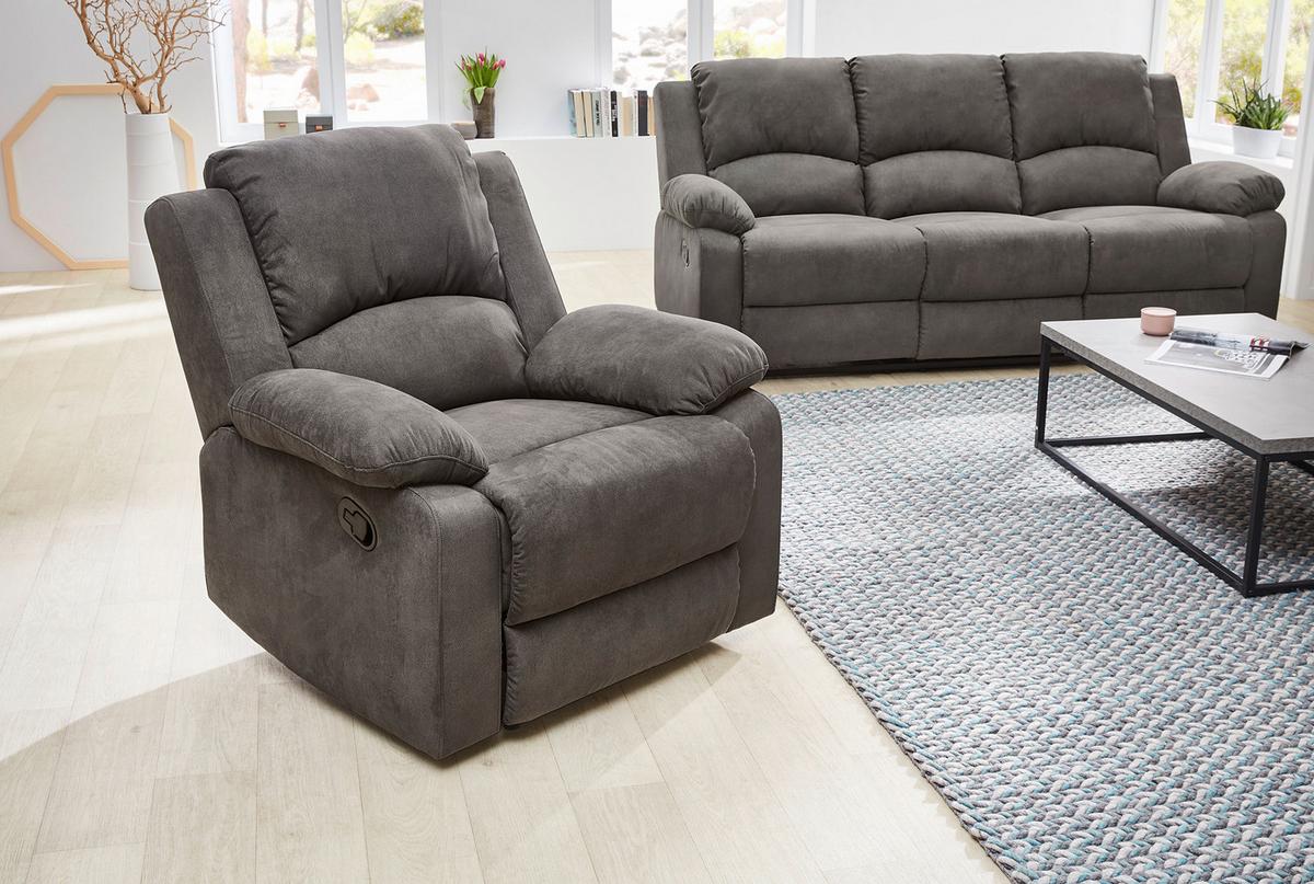 RELAX-FERNSEHSESSEL Federkern, Liegefunktion verstellbar durch halbautomatische Relaxfunktion B97/T87/H97 cm, Mikrofaser Vintage Anthrazit / 15129 - Anthrazit/Schwarz, Textil (97/97/87cm) - luma-home