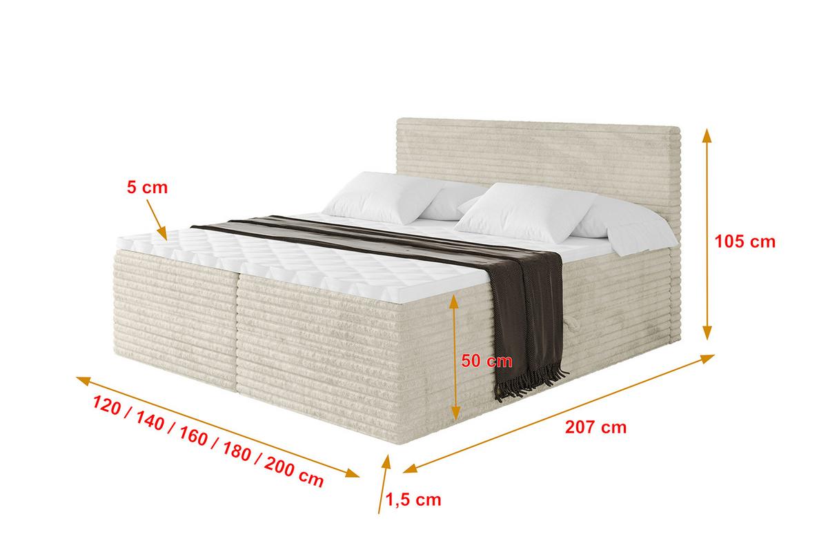 BOXBETT mit Matratze H3 und Lattenrost - TOLO-v1 - 120x200 Cord - Creme - Champagner, Holzwerkstoff (120/200cm)