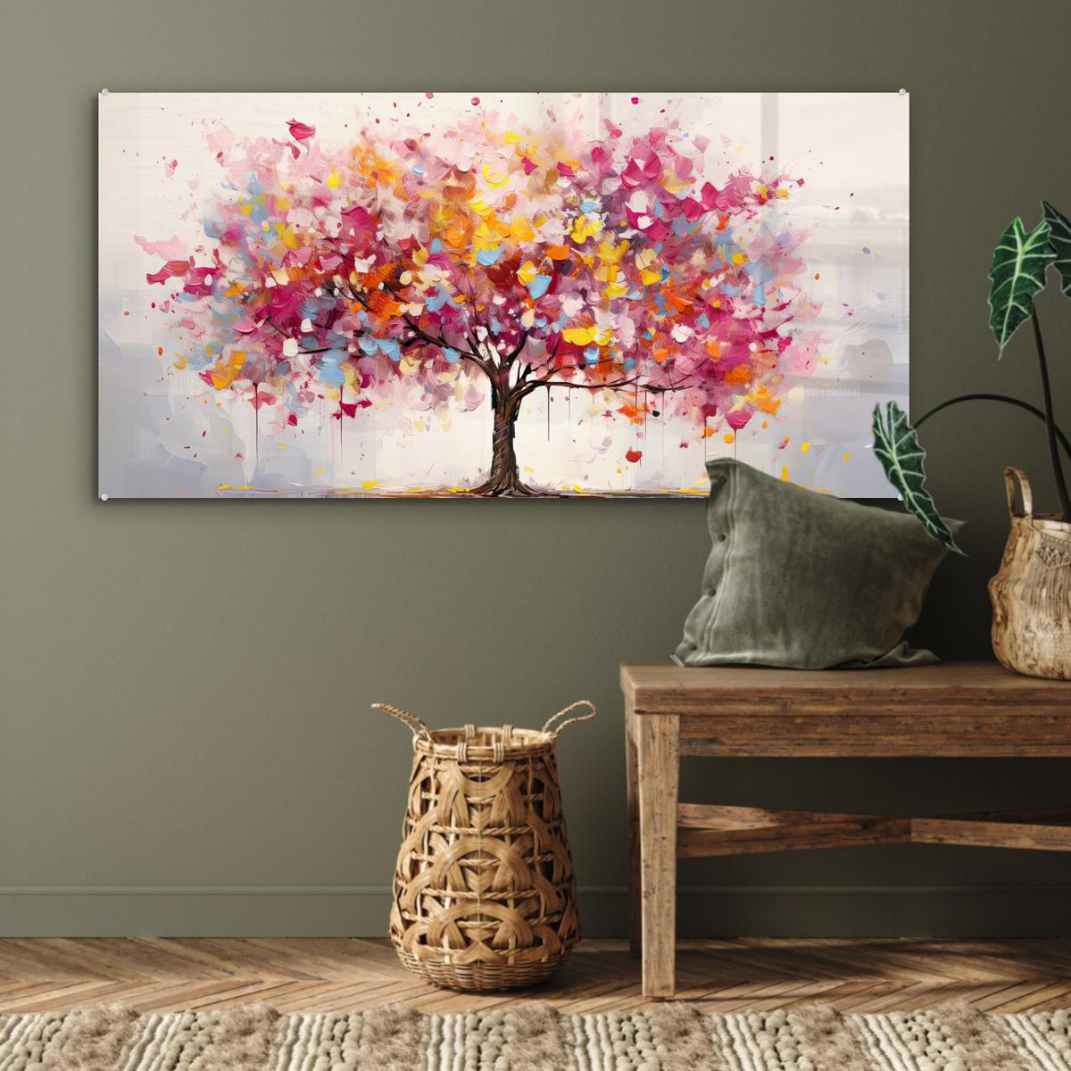 ACRYLGLASBILD Aquarell - Baum - Kunst - Abstrakt 120x60 cm - Multicolor, Glas (120/60cm) - MuchoWow