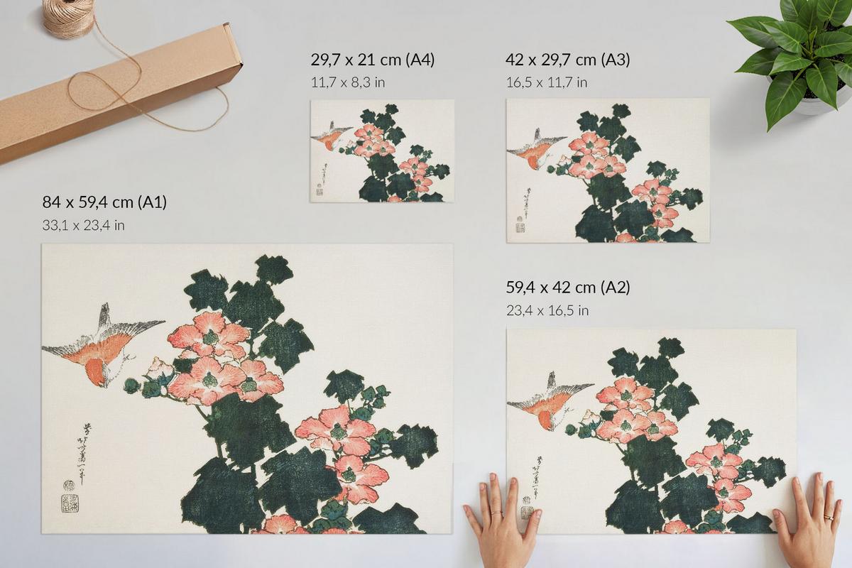 POSTER - 84x59 cm (A1) - Hokusai - Rote Rosen - Beige, Textil (84/59.4/0.1cm) - TULUP