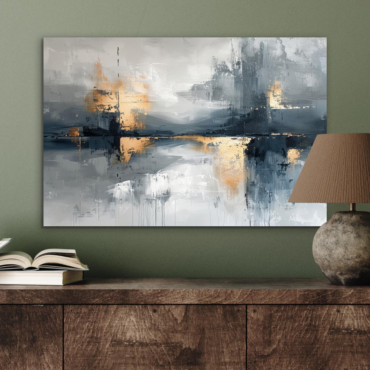 METALLBILD Kunst - Grau - Gold - Abstrakt Wandbild 60x40 cm - Dunkelgrau, Metall (60/40cm) - MuchoWow