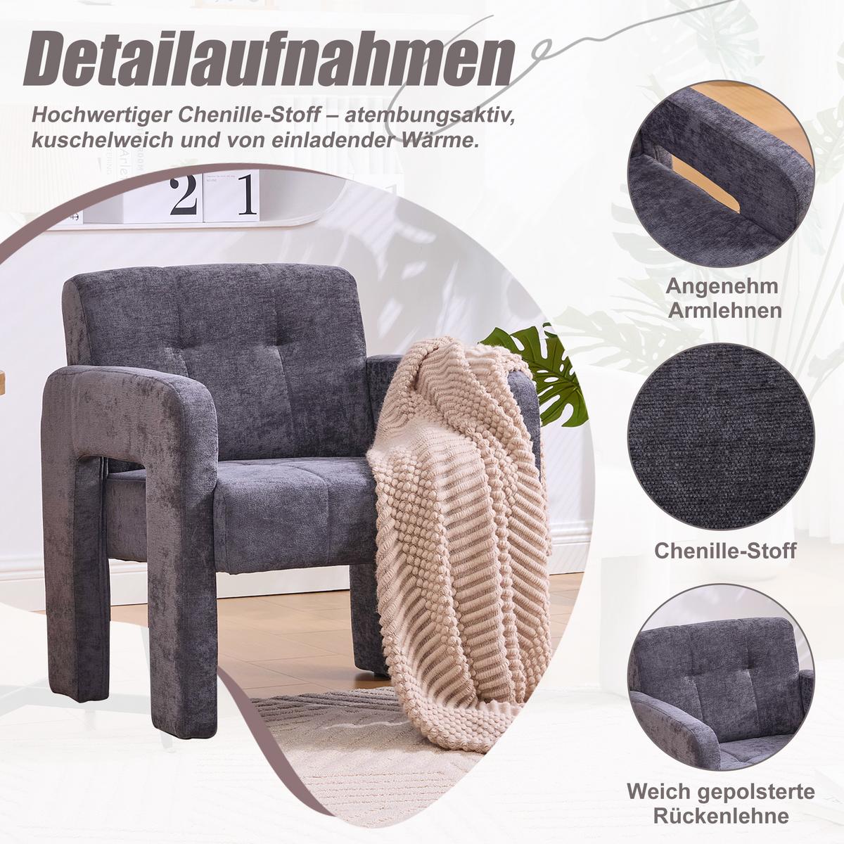 SESSEL Nordic Style aus Chenille mit ergonomischen Armlehnen - Grau, Textil (67/74/69cm) - Urban Meuble