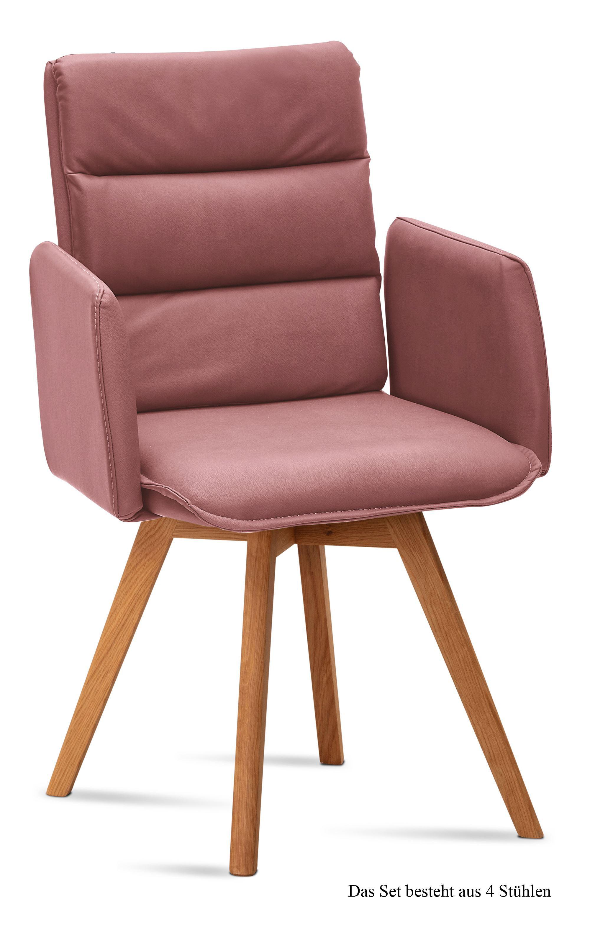 ARMLEHNSTUHL (4er-Set) Dodie 52x92x60 Eiche geölt/Rosewood - Eichefarben/Dunkelrosa, Kunststoff (60/92/52cm) - 58aufmkessel