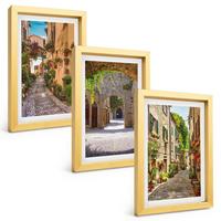 BILDER SET 3er Set - 20x30 cm Goldrahmen - Italienische Straßen, Blumen, Architektur - Goldfarben, Kunststoff (20/30cm) - TULUP