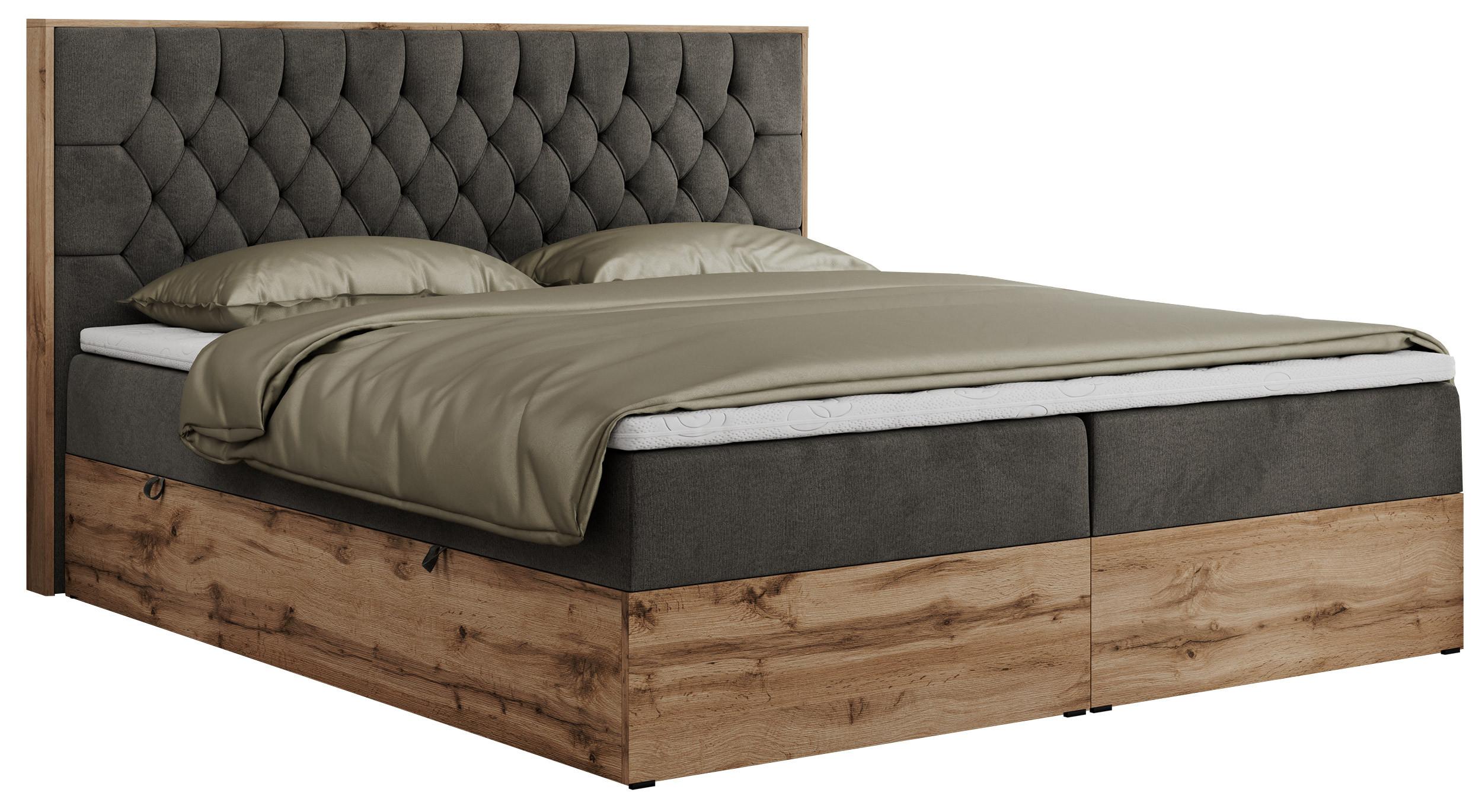 BOXBETT AMORE 160/200 Dunkelgrau Velvet - H3 - Dunkelgrau, Holz/Textil (160/200cm) - MKS