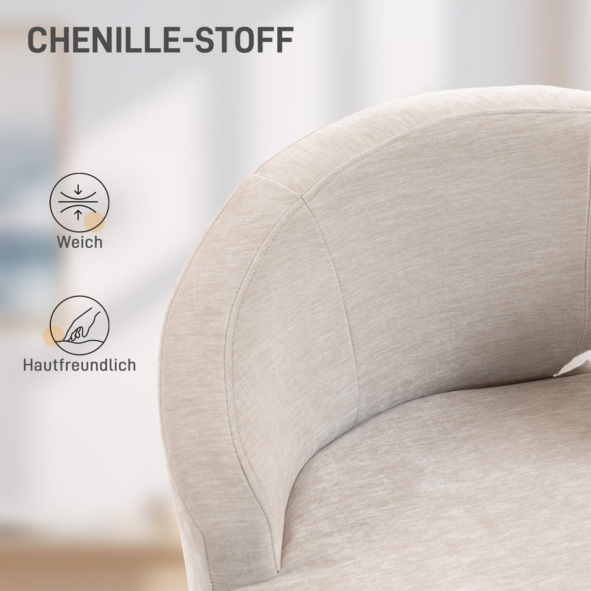 SESSEL Polyester Cremeweiß - Goldfarben/Creme, Textil/Metall (65/67/69cm) - HOMCOM