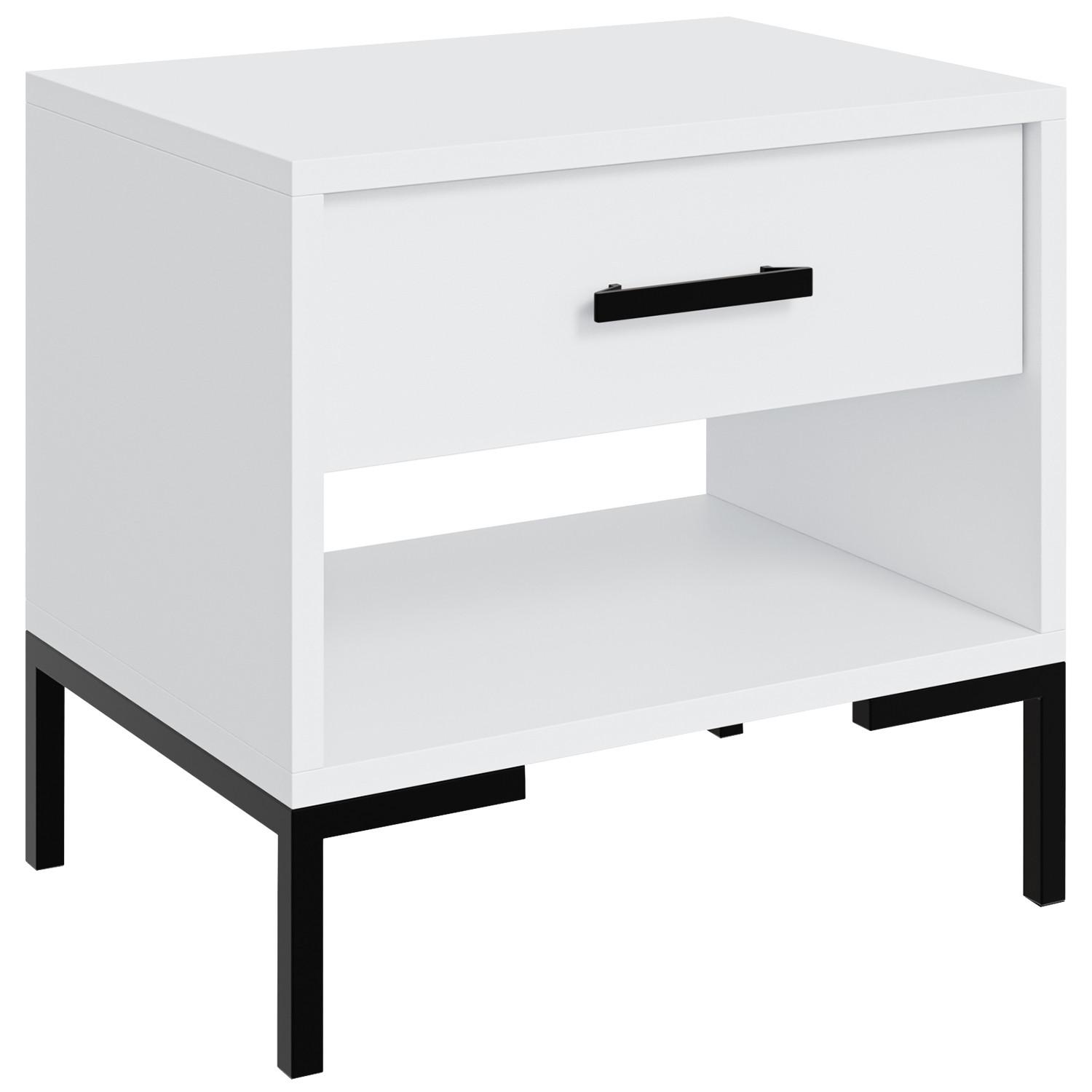 NACHTTISCH Selena mit Schublade und offenem Fach, Metallfüße, Selbstschließer, Weiß, 52 cm - Schwarz/Weiß, Holzwerkstoff/Metall (52/55/40cm) - Beautysofa