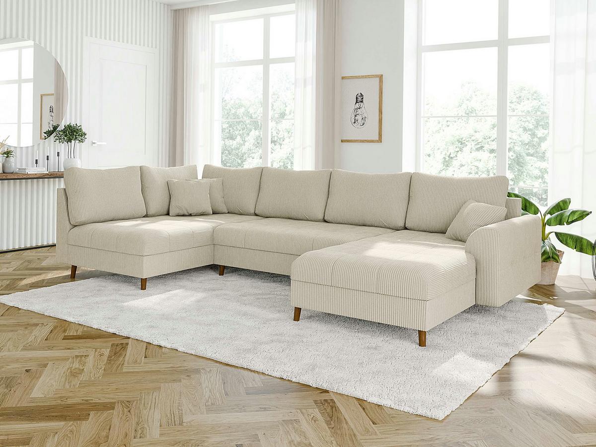 WOHNLANDSCHAFT Alma Beige Cord - Ottomane rechts - Beige/Braun, Holz/Textil (310/81/161cm) - S-Style Möbel