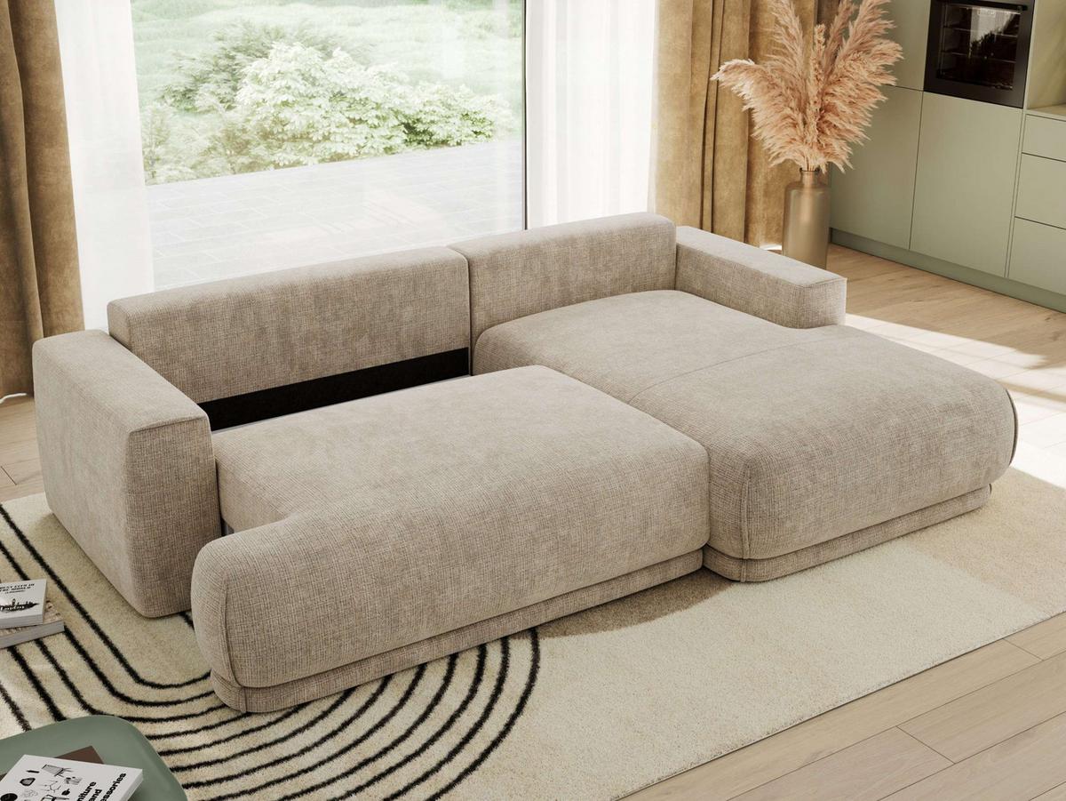 ECKSCHLAFSOFA RINA L Beige Schenille grob gewebt - rechts - Beige/Schwarz, Kunststoff/Textil (170/267cm) - MKS