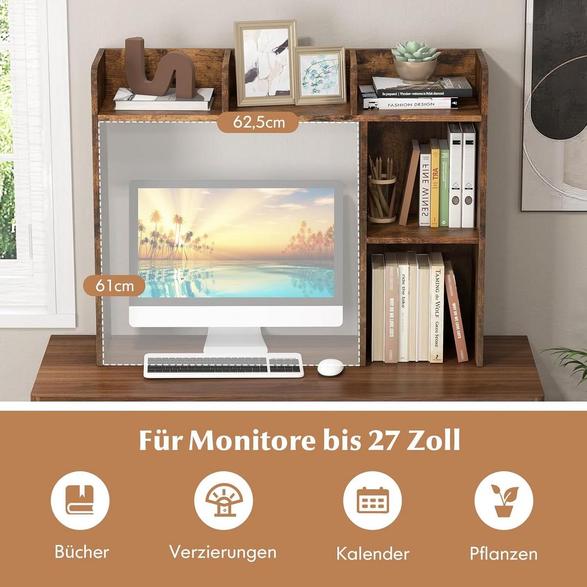 SCHREIBTISCHREGAL Braun - Braun, Holz (25/94/74cm) - COSTWAY