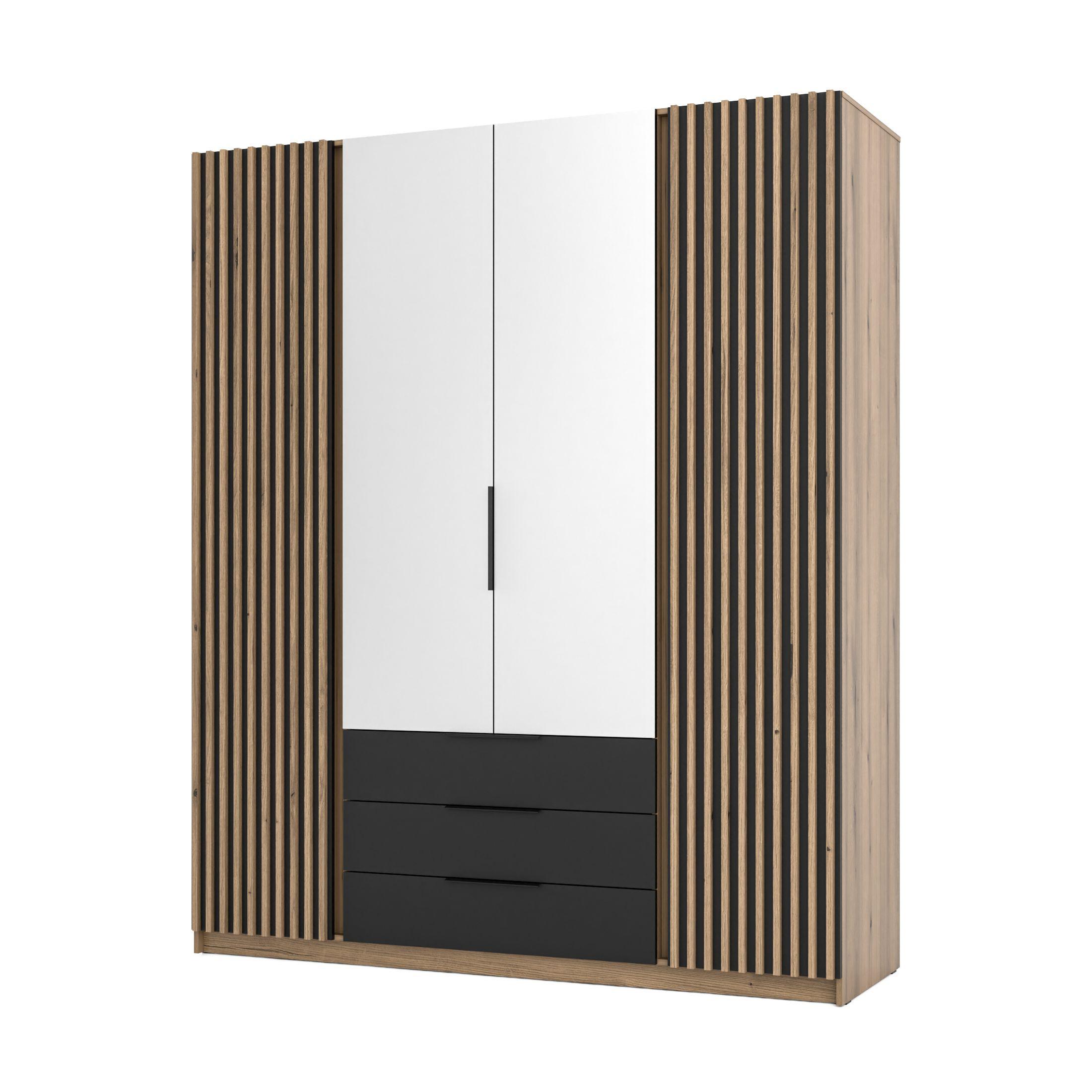 DREHTÜRENSCHRANK CAGLIARI 200/239/61,9cm 4-türig mit Spiegel Goldfarben - Goldfarben, Holzwerkstoff (200/239/61.9cm) - MASSENO