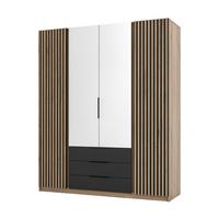 DREHTÜRENSCHRANK CAGLIARI 200/239/61,9cm 4-türig mit Spiegel Goldfarben - Goldfarben, Holzwerkstoff (200/239/61.9cm) - MASSENO
