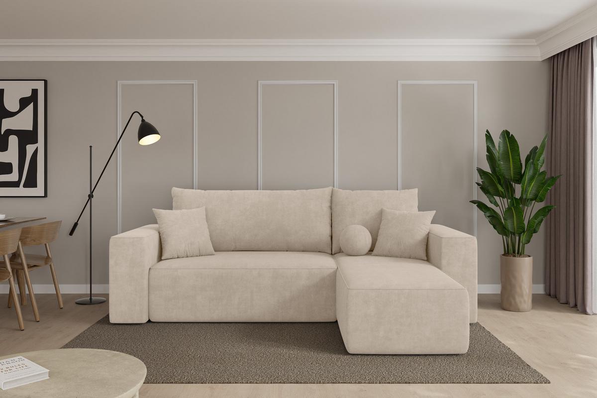 ECKSOFA mit Schlaffunktion Ottomane Rechts SENO-L 249x139x85 Beige Velours - Schwarz/Sahara, Holzwerkstoff/Kunststoff (249/139cm) - ALTDECOR