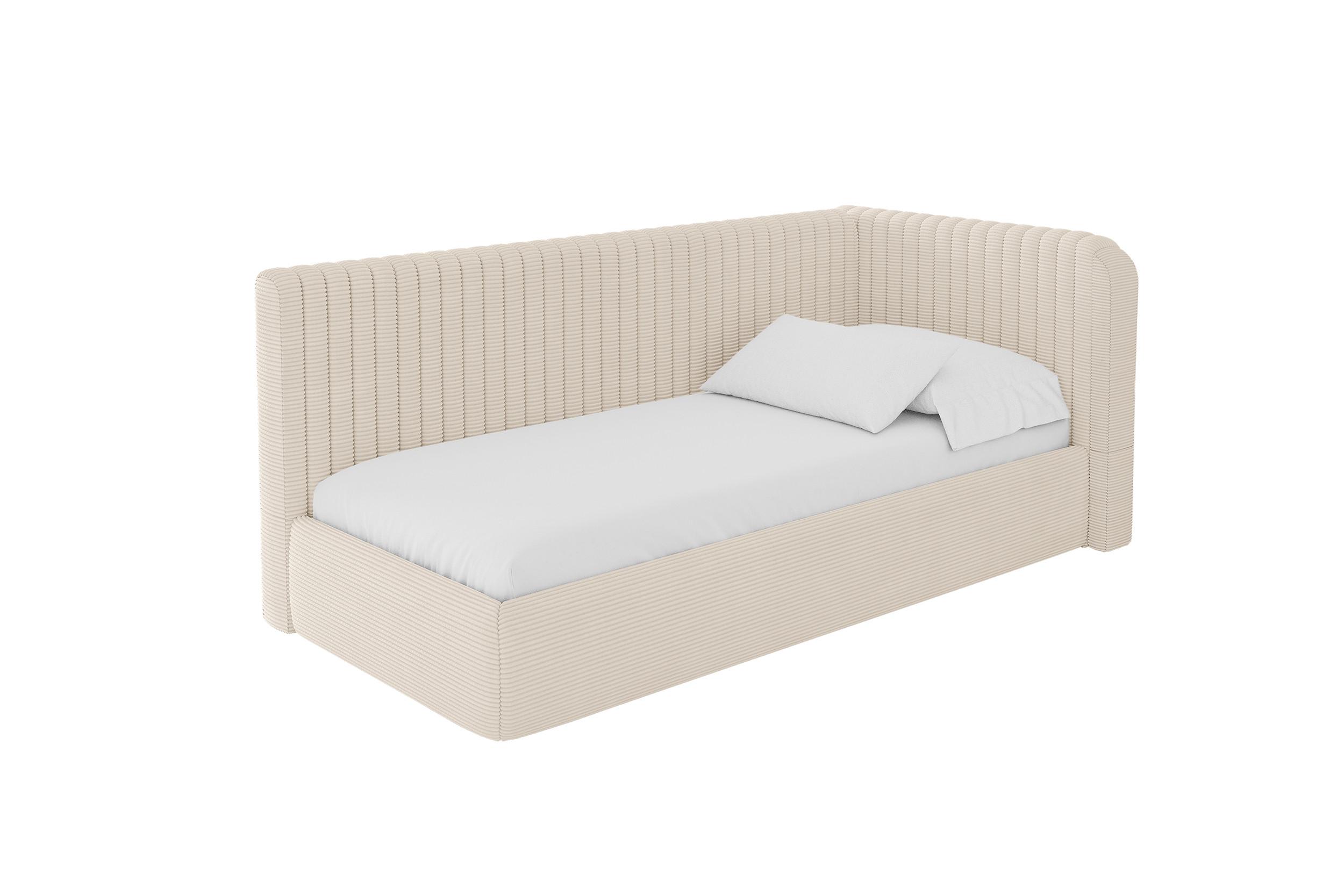 EINZELLBETT Jugendbett mit Bettkasten, Links - AURY 100x200 Beige - Creme, Holzwerkstoff/Textil (100/200cm) - ALTDECOR