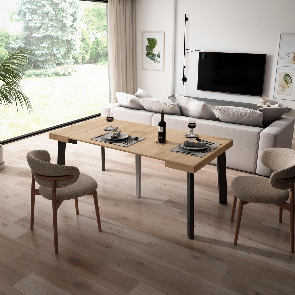 KONSOLENTISCH ausziehbar 58 bis 180cm, für 8 Gäste, eiche, 90/58/73cm - Eichefarben, Holzwerkstoff (90/180/73cm) - Skraut Home