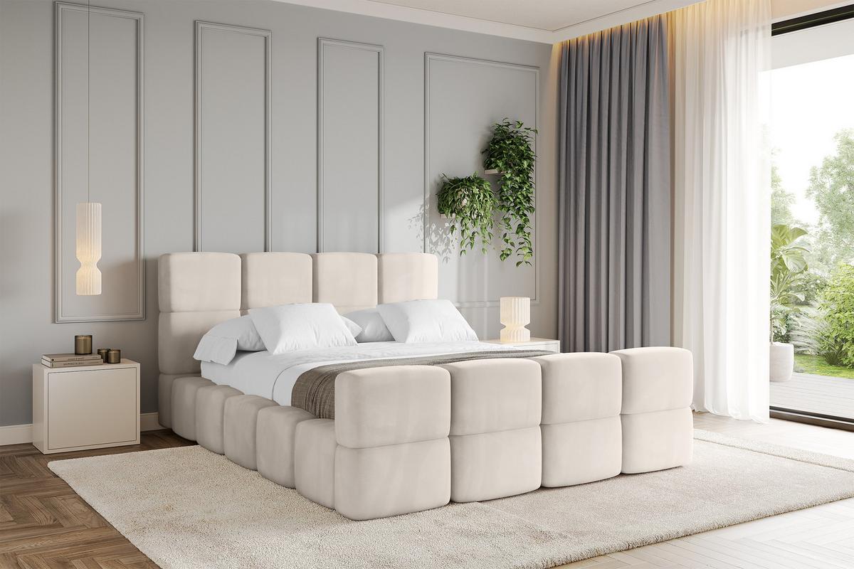 POLSTERBETT mit Bettkasten und Lattenrost, Bett mit Kopfteil, Boxbett ohne Matratze, Doppelbett mit Stauraum - NATA-Z 120x200 Beige - Beige, Holzwerkstoff/Textil (120/200cm) - ALTDECOR