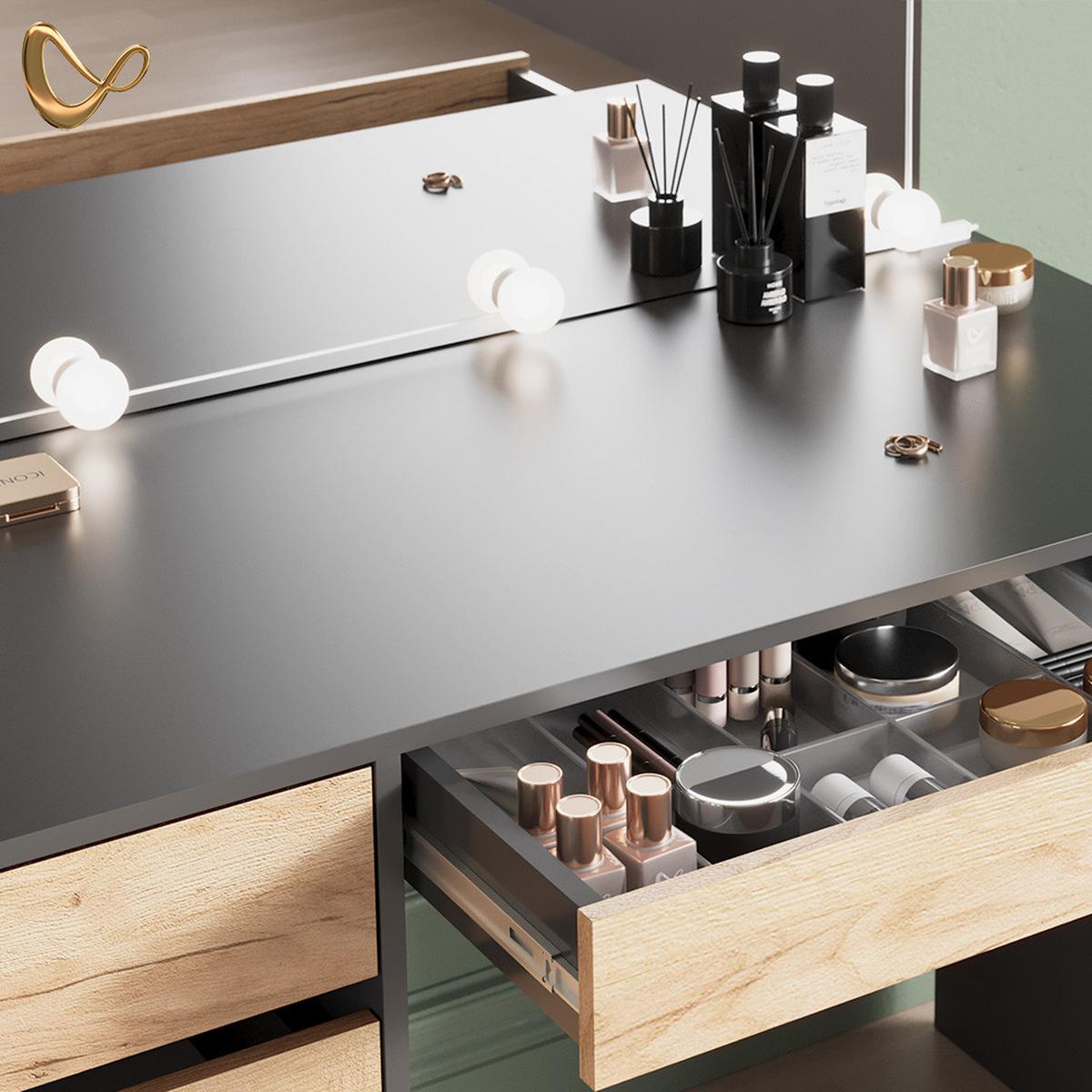 SCHMINKTISCH Imola Anthrazit/Goldkraft Eiche ohne Spiegel - Honigeiche/Anthrazit, Holzwerkstoff (55/120/75cm) - Livinity®