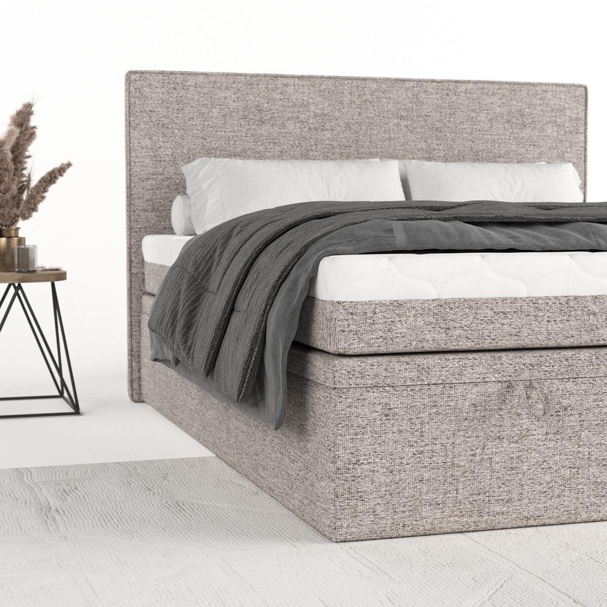 BOXBETT Zalla 160/200 cm Beige im Neve Stoff - Beige/Schwarz, Holz/Holzwerkstoff (160/200cm) - AltaBeds