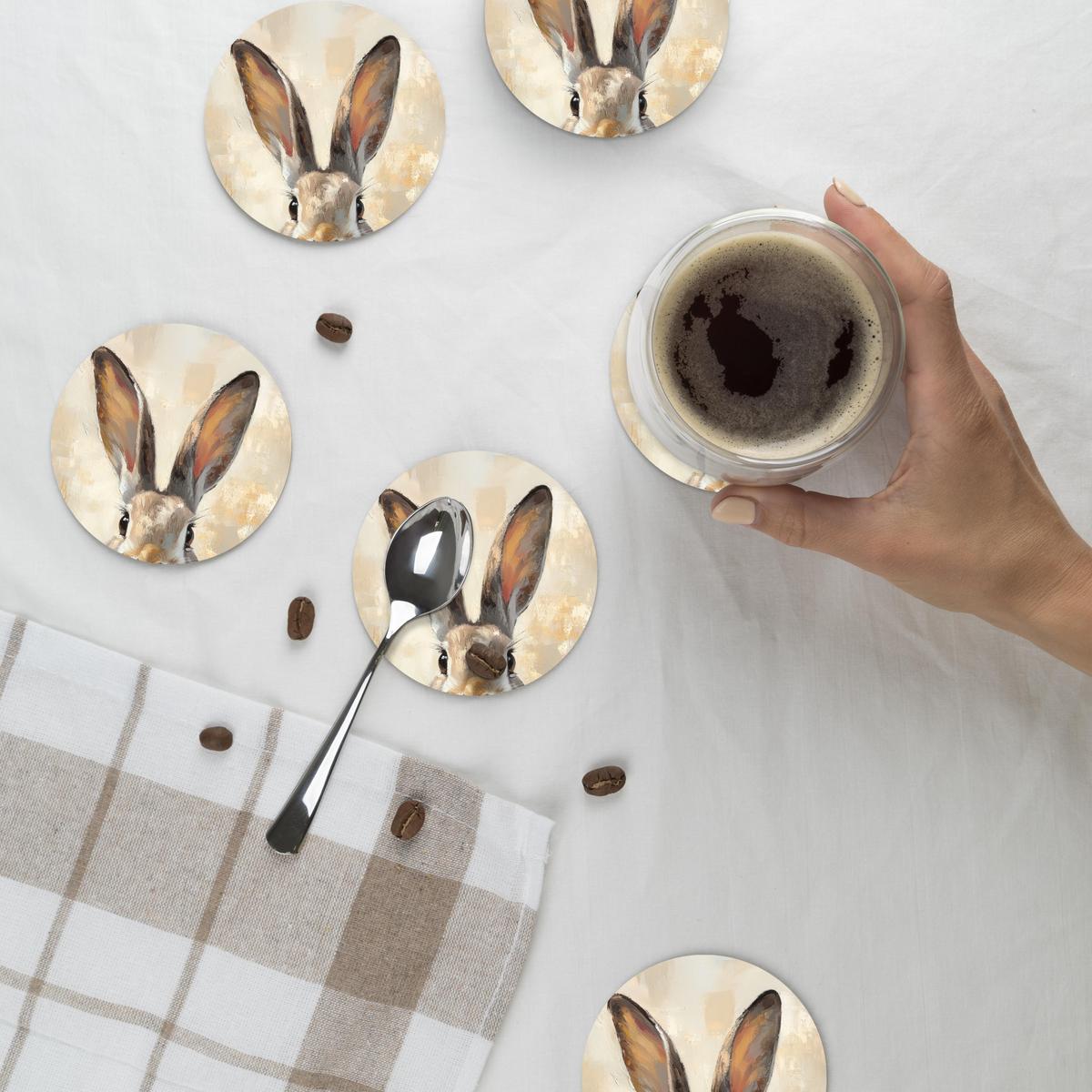 GLASUNTERSETZER Hase - Ohren - Braun Zubehör für Getränke 10x10 cm - Beige, Naturmaterialien (10/0.2cm) - MuchoWow