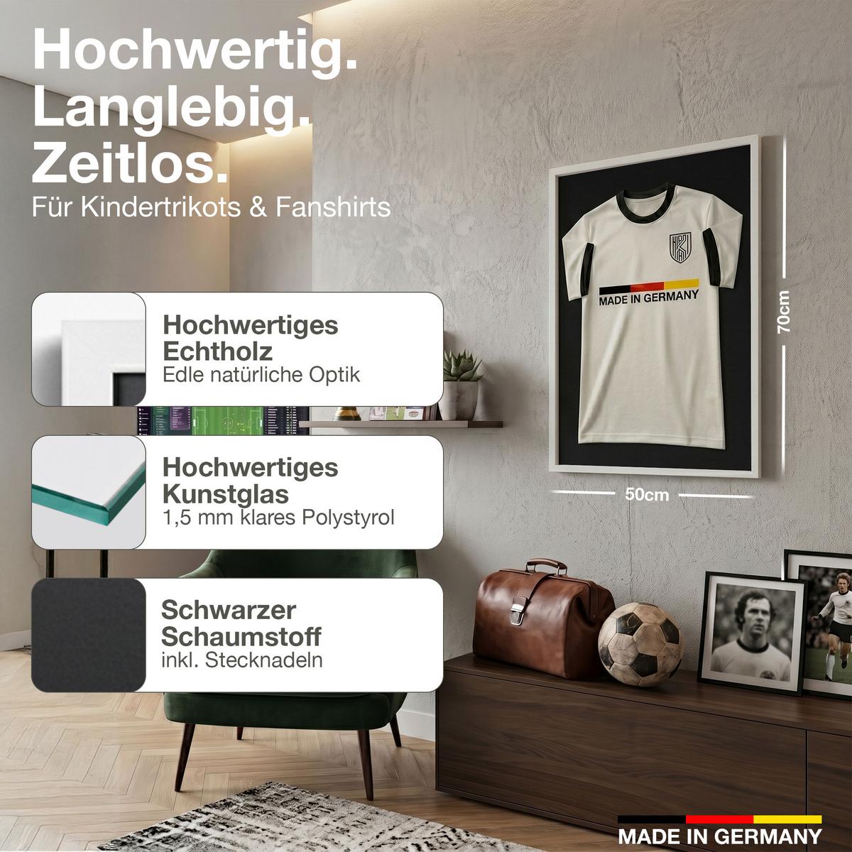 TRIKOTRAHMEN 50/70 mit schwarzem Hintergrund - Weiß, Holz (50/70cm) - K-Möbel