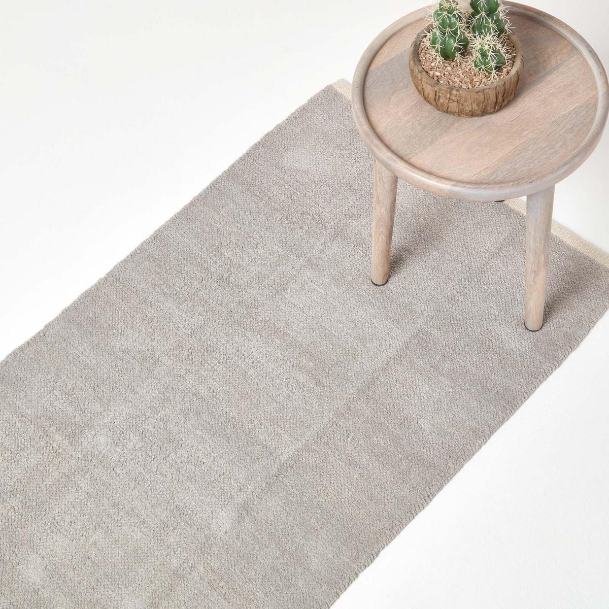 HANDWEBTEPPICH-LÄUFER Chenille 66/200 cm - Hellgrau, Textil (66/200cm) - Homescapes
