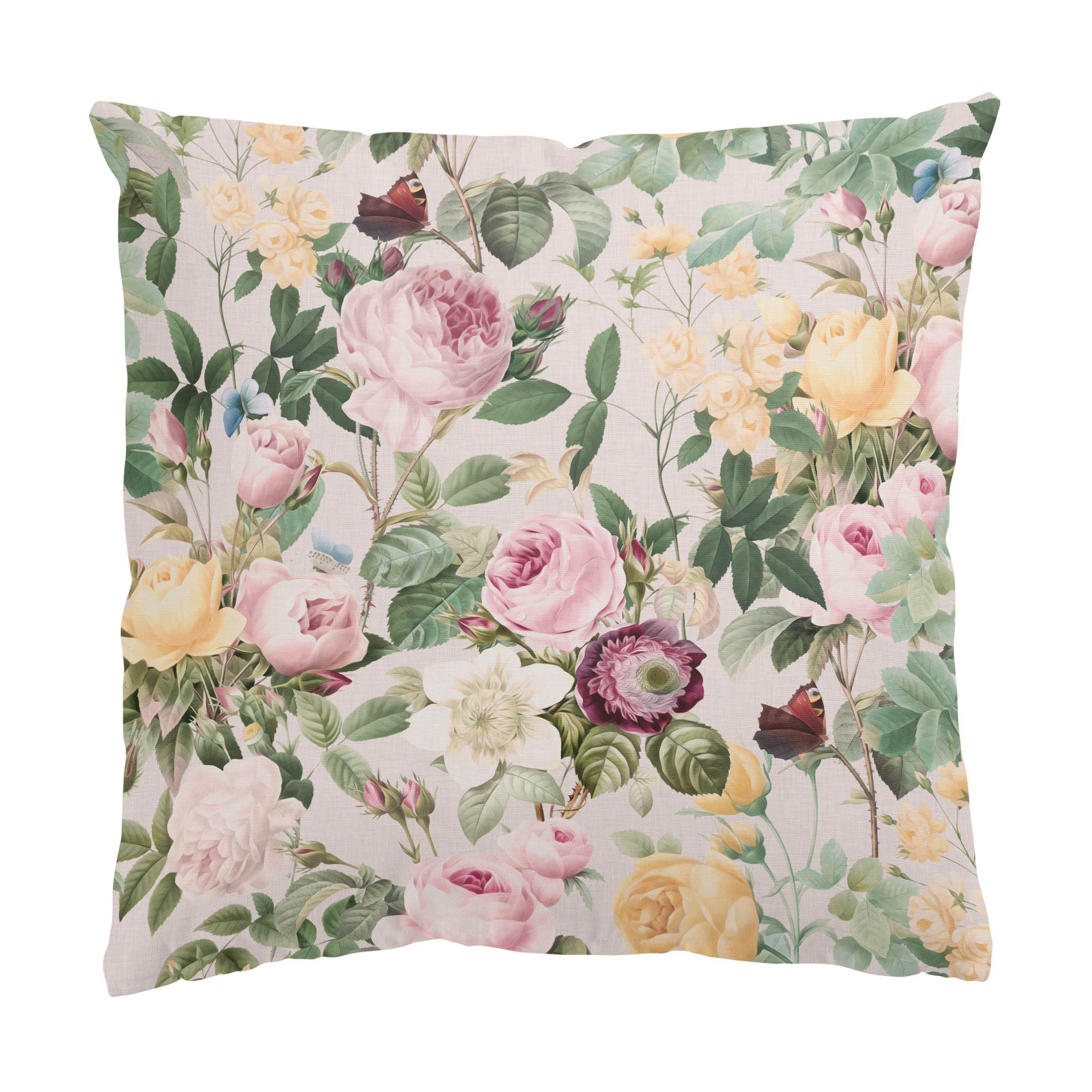 DEKOKISSEN Vintage Blumen Illustration XXL 50/50 cm - Rosa, Textil (50/50/10cm) - Bilderwelten