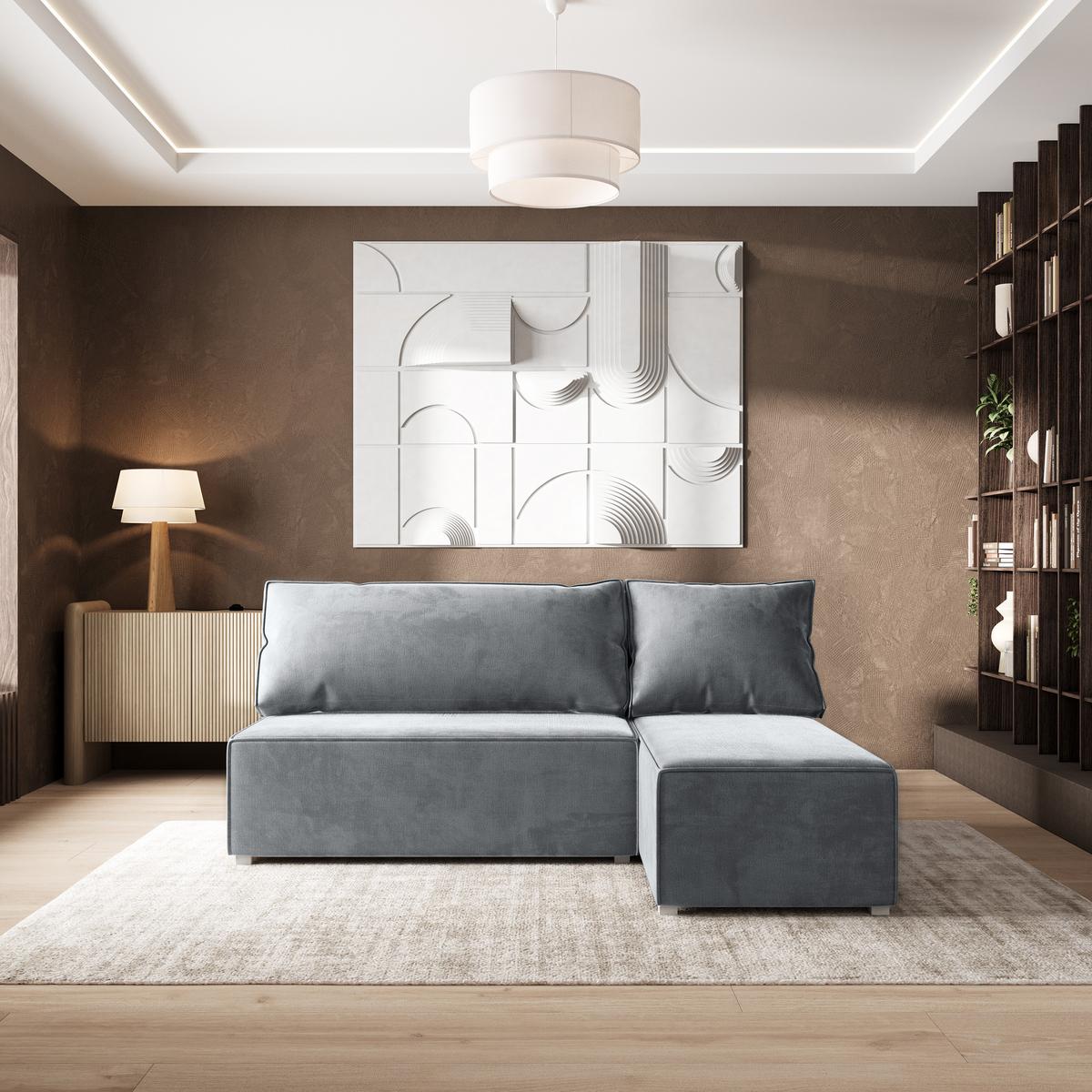 ECKSOFA BRISO M Hellgrau Velours-Stoff mit Schlaffunktion - Hellgrau/Grau, Holz/Kunststoff (200/140cm) - MASSENO