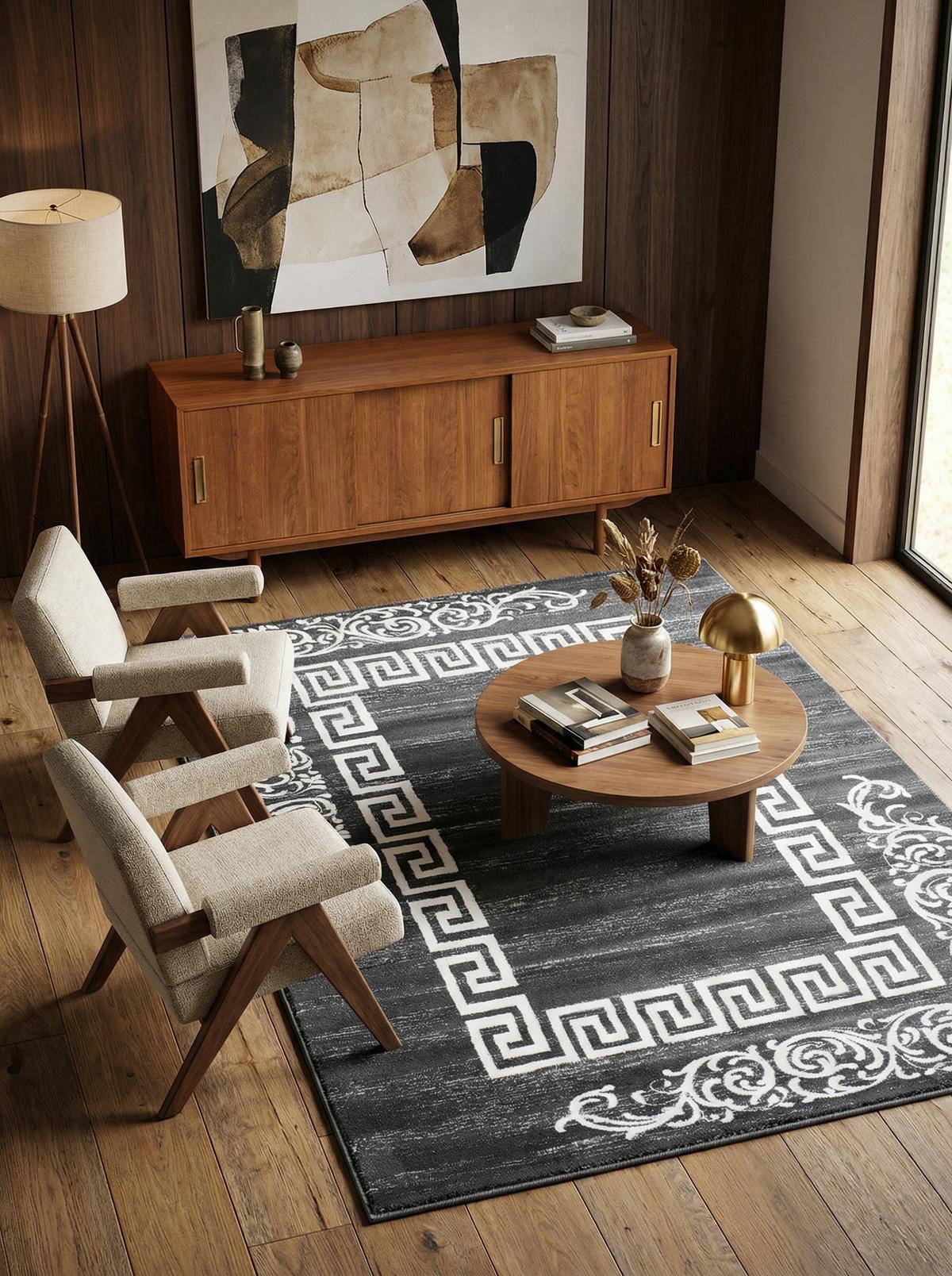 TEPPICH Kurzflor ASPEN in Grau, mit Mäander-Muster, 200 x 290 cm - Grau, Textil (290/200cm) - KADIMA DESIGN